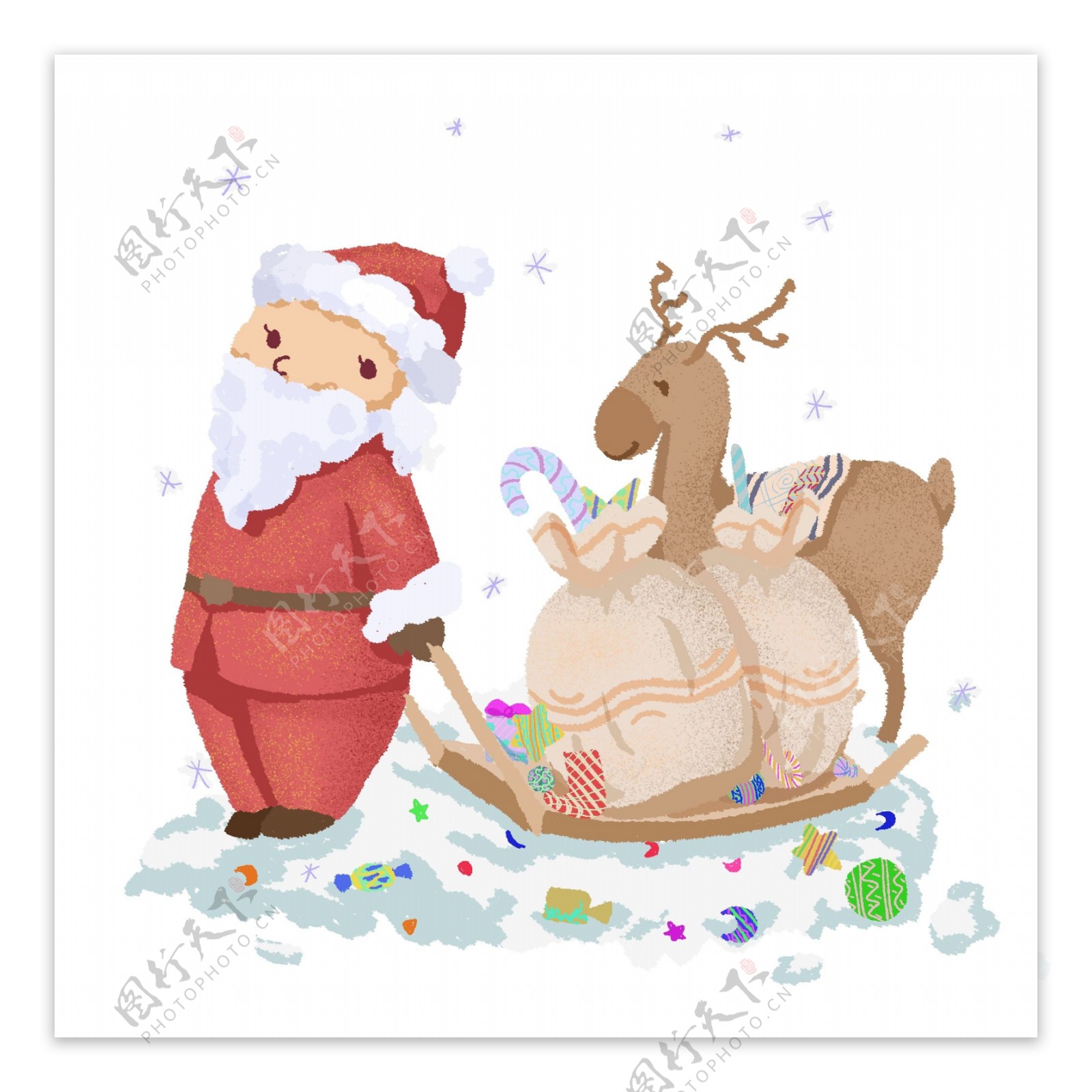 圣诞节圣诞老人与驯鹿送礼物