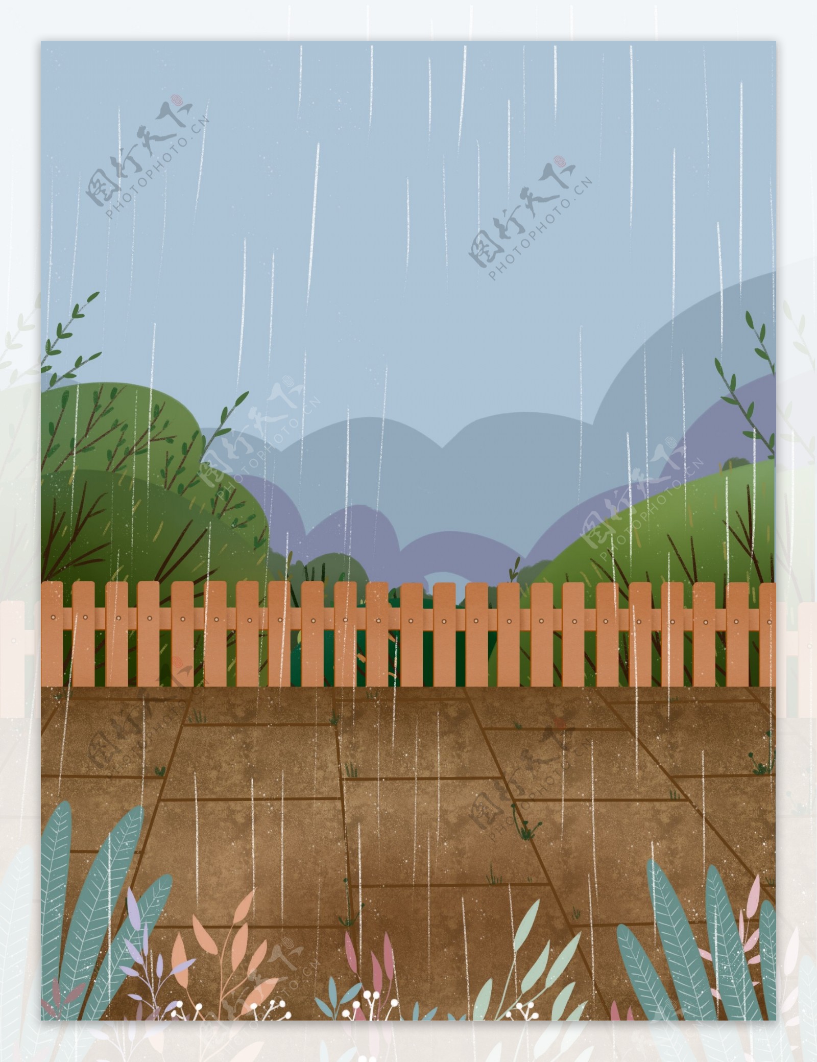 手绘传统雨水节气背景设计