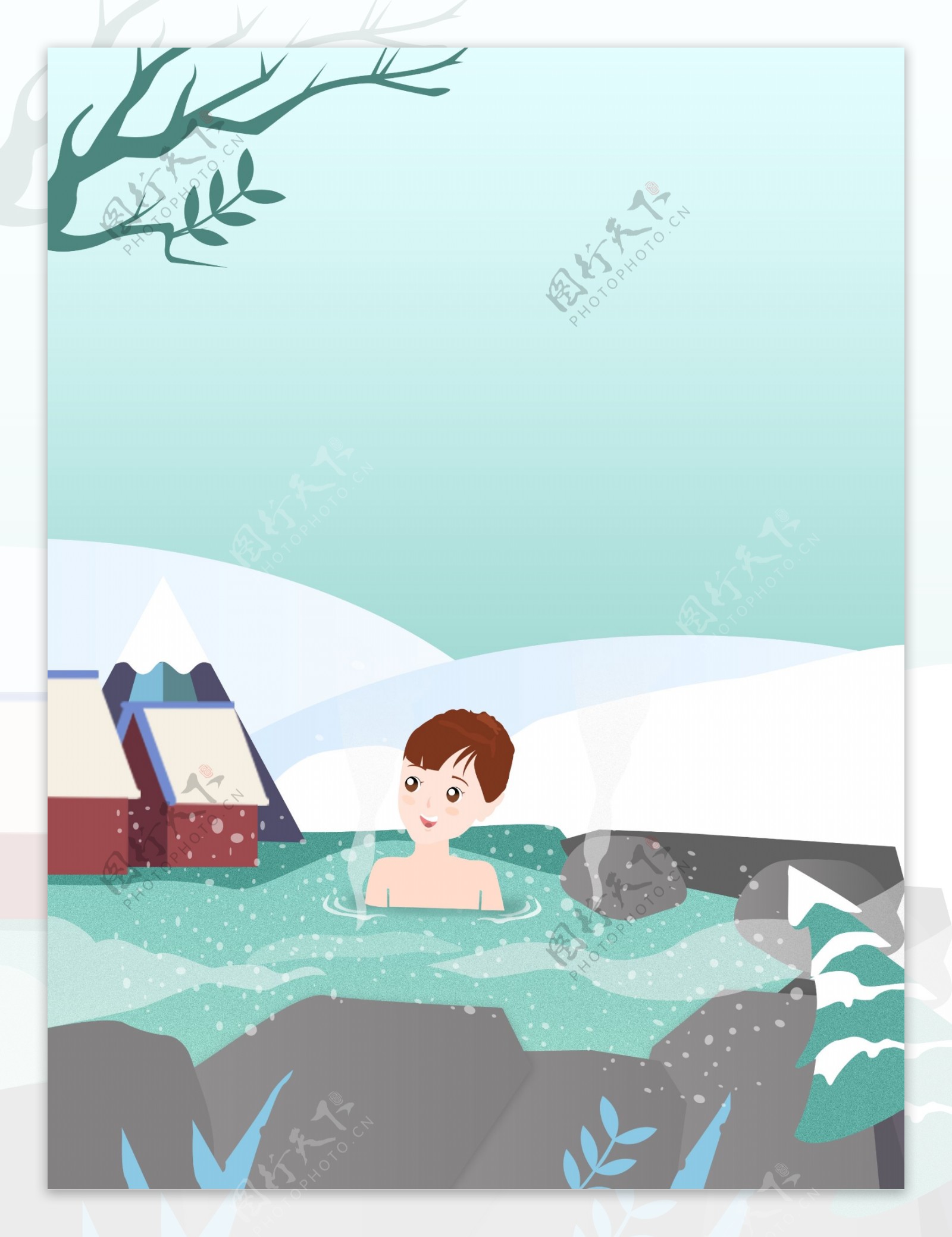 彩绘冬季温泉背景设计
