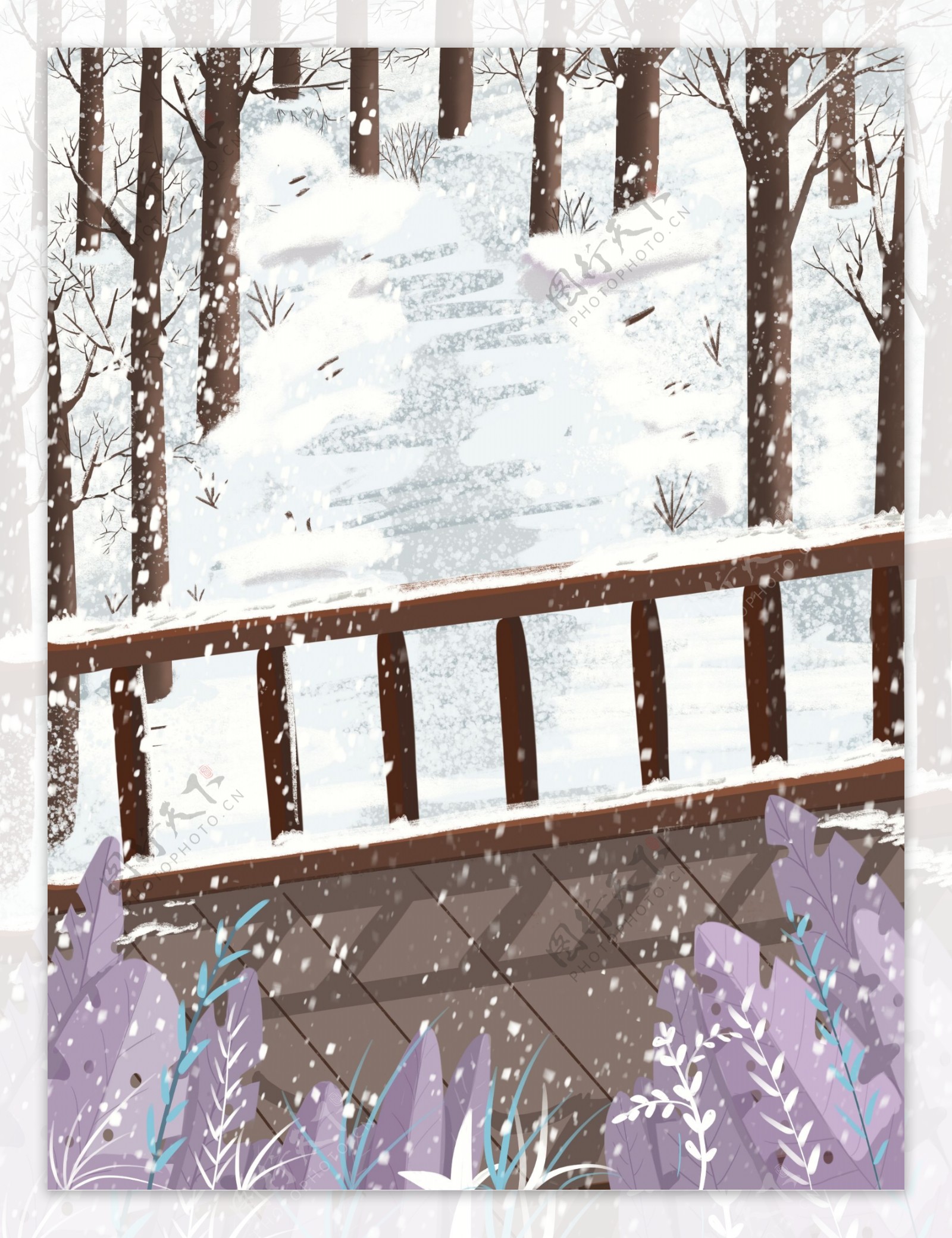 简约冬季雪地树林背景设计
