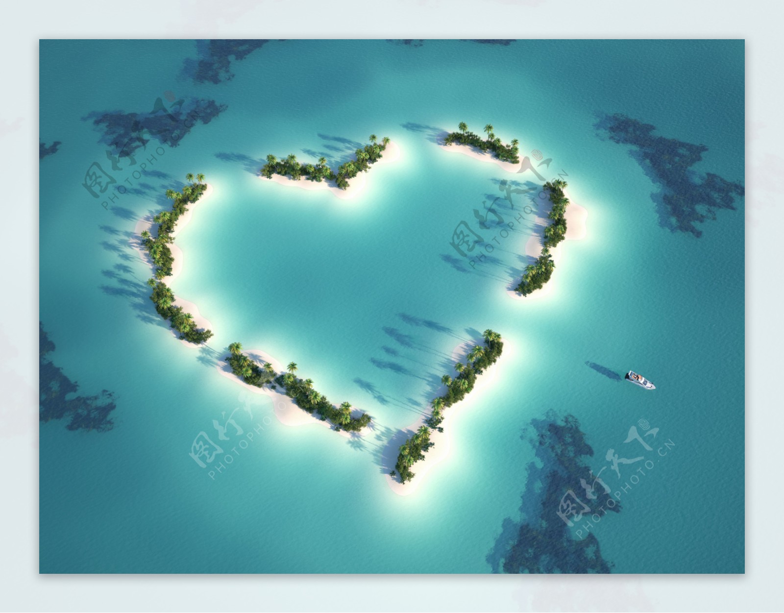 浪漫心形岛屿4k风景壁纸