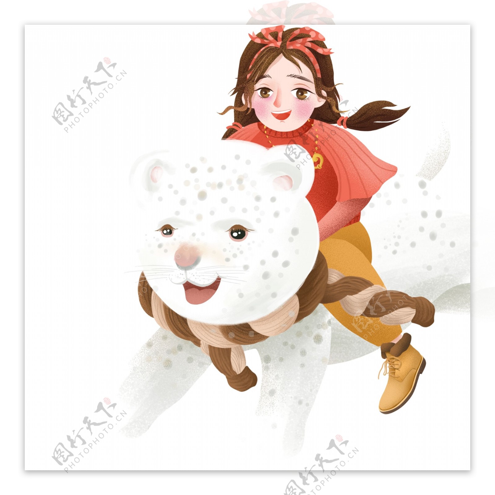 清新唯美骑着雪豹的女孩