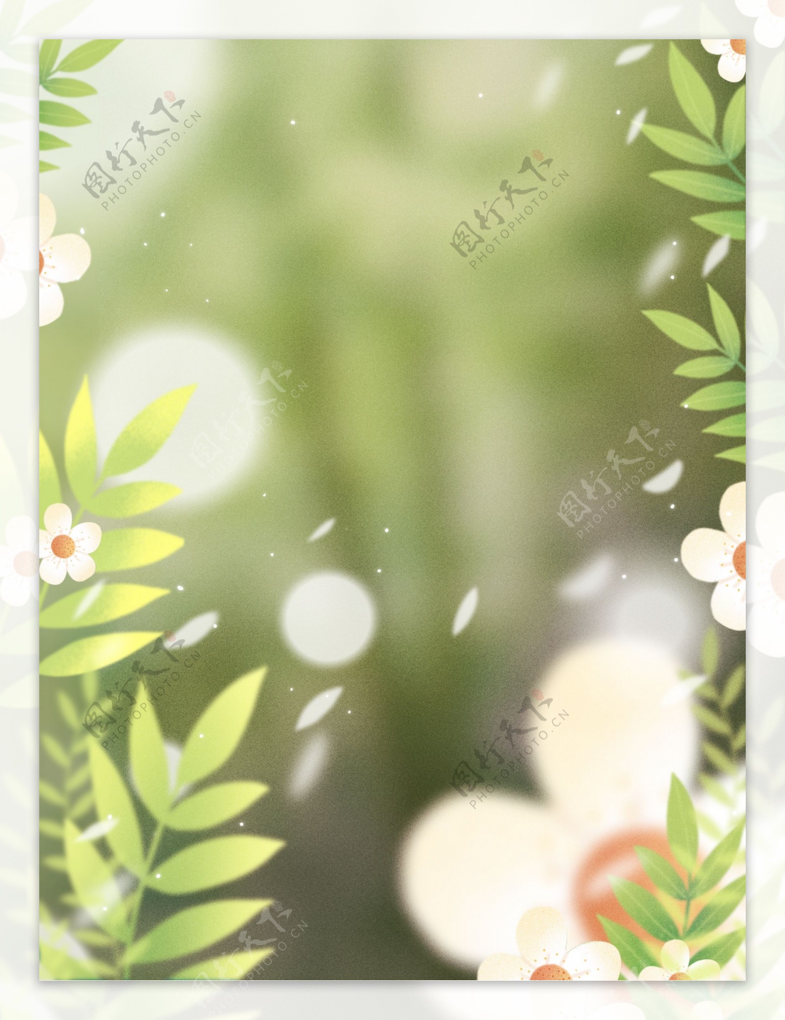 清新春季花朵绿叶背景设计
