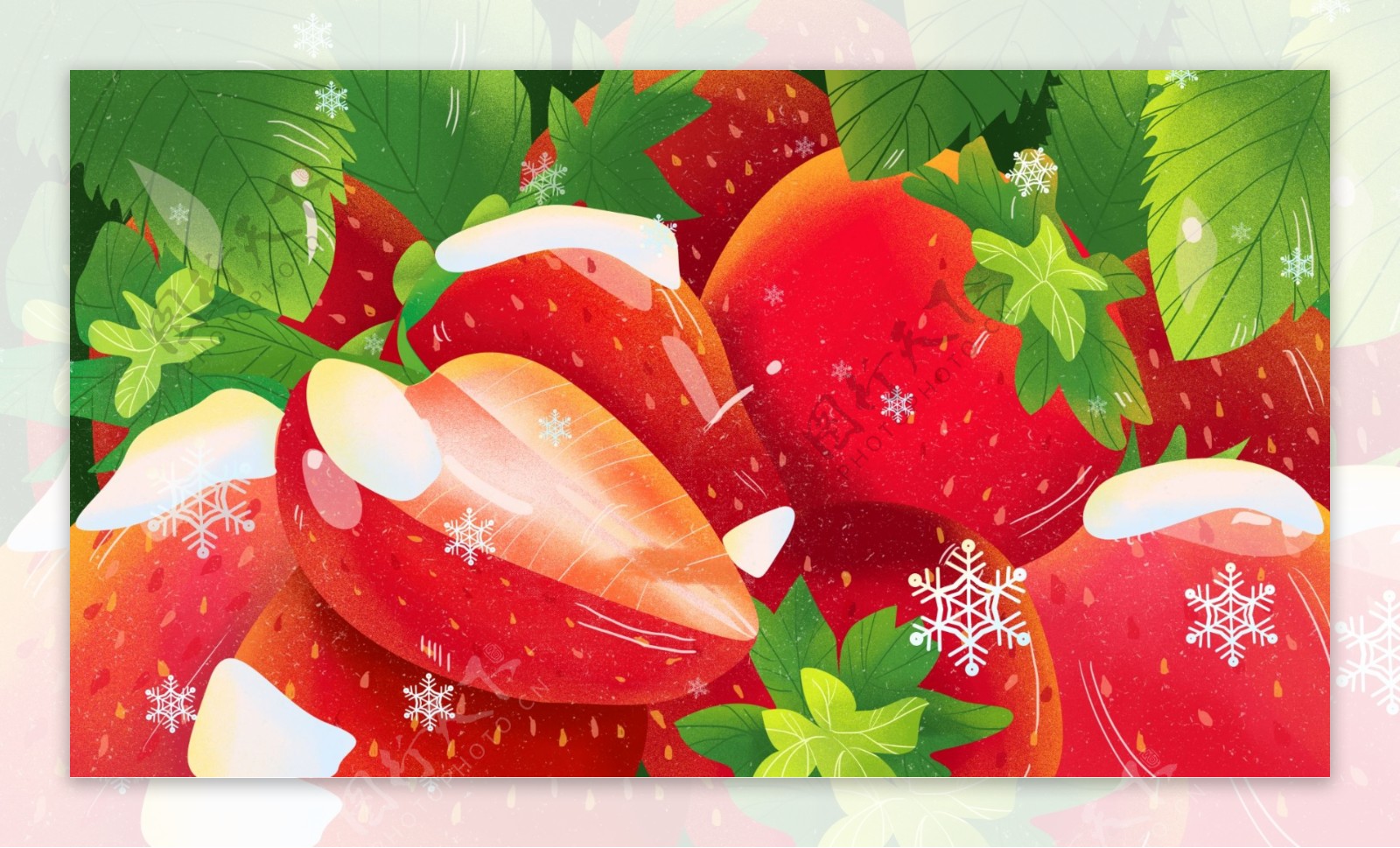 手绘雪花草莓背景设计