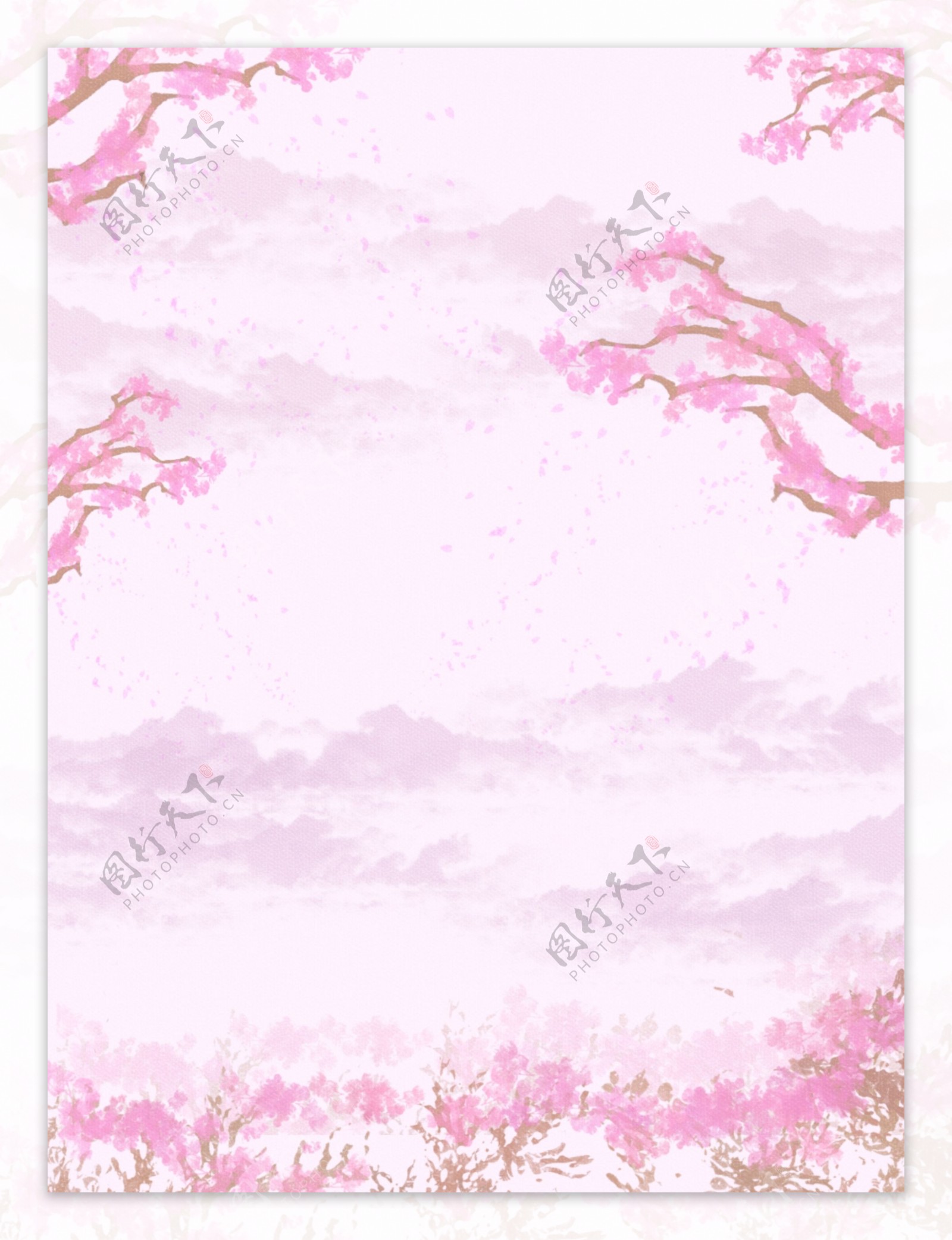 纯原创手绘粉红色桃花背景