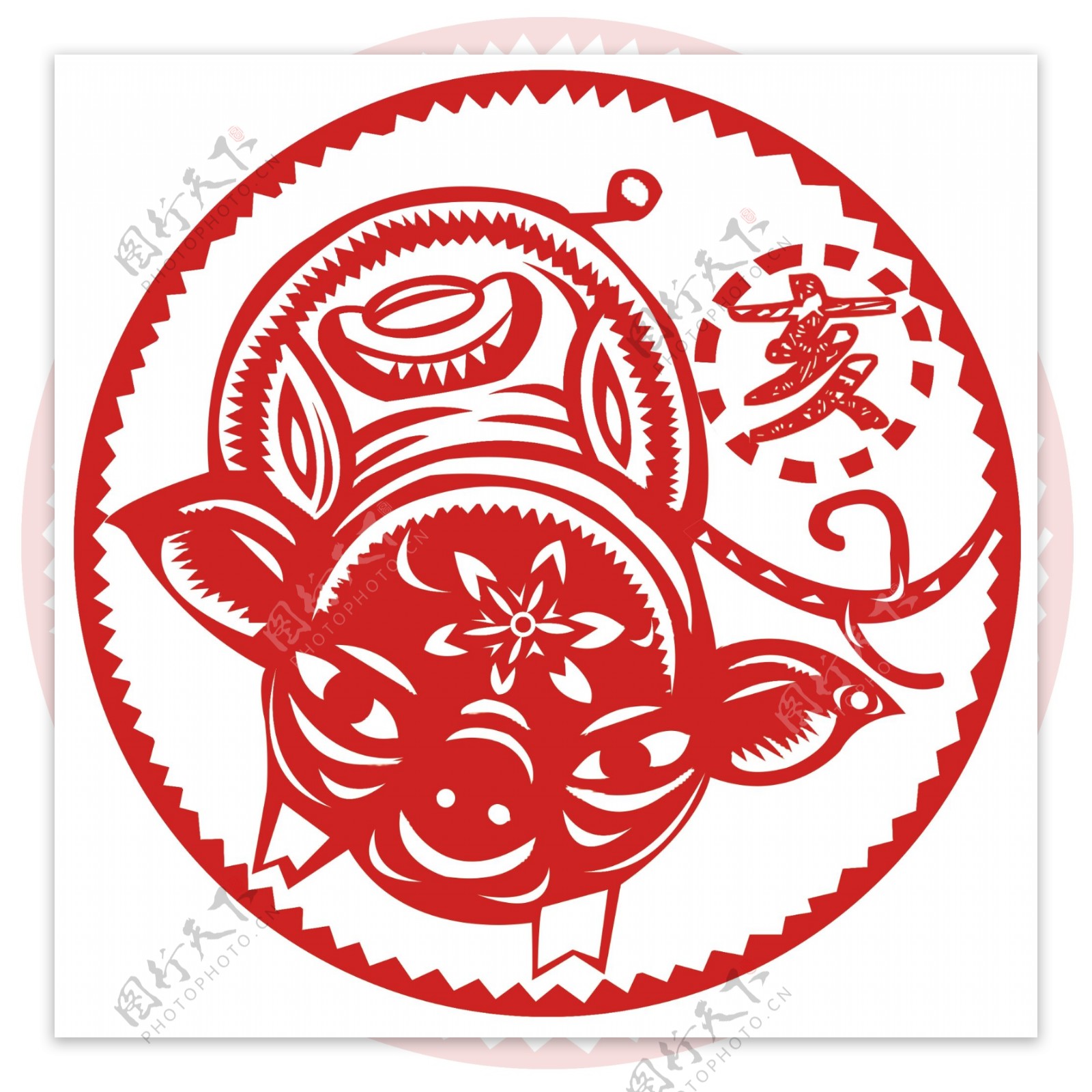 中国风传统红色亥猪剪纸喜庆大气可商用