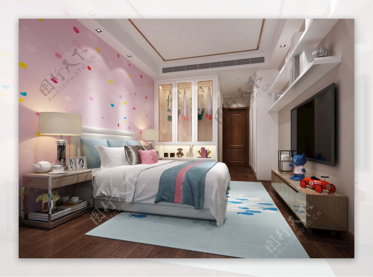 粉色女儿房儿童房效果图3D模型