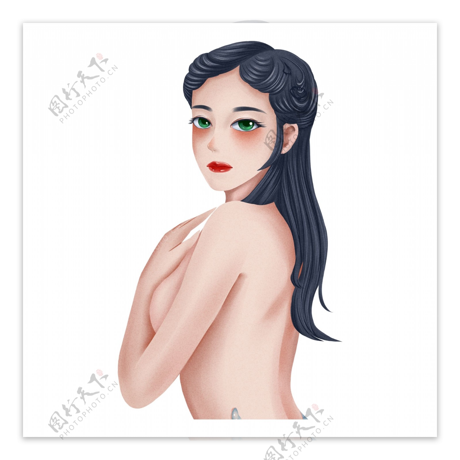 小清新手绘半裸女孩人物设计