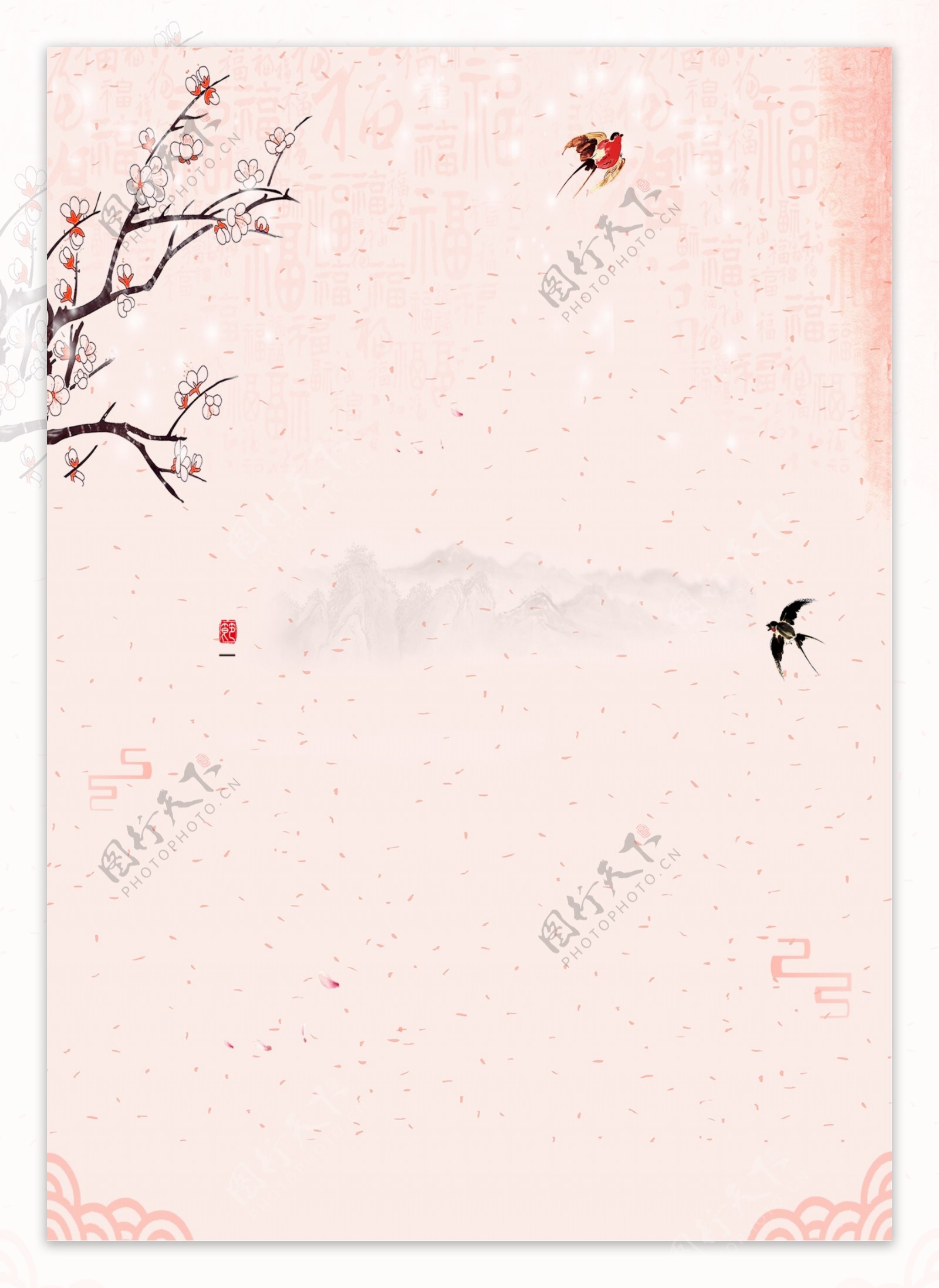 粉色中国风格墨水传统背景