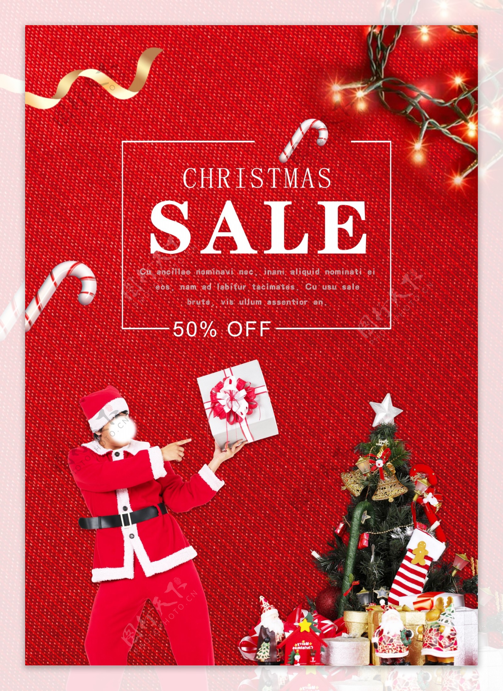 红色圣诞节促销打折购物海报