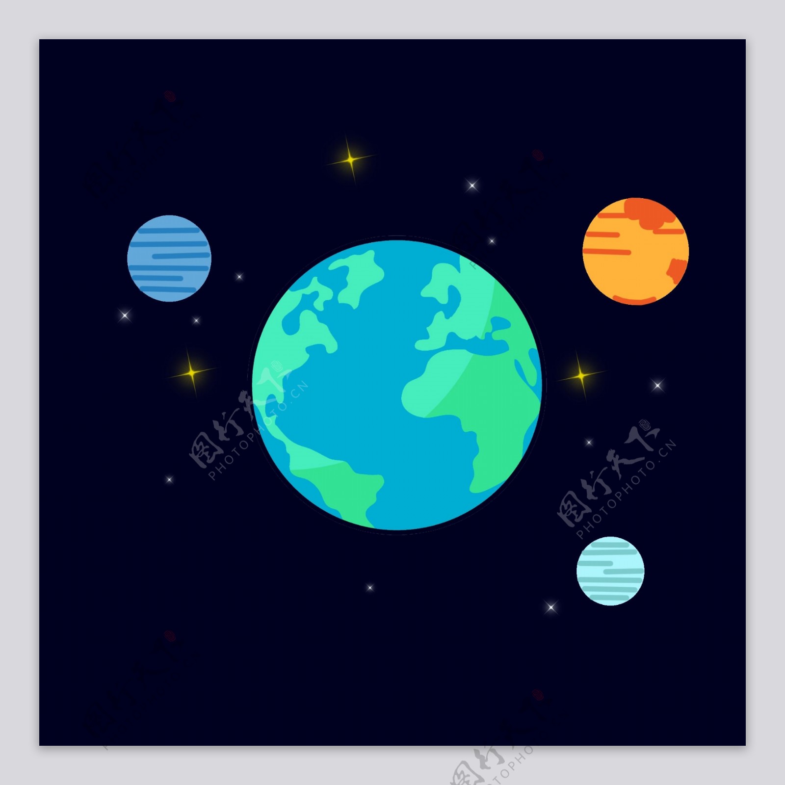 手绘扁平化地球卡通行星元素设计