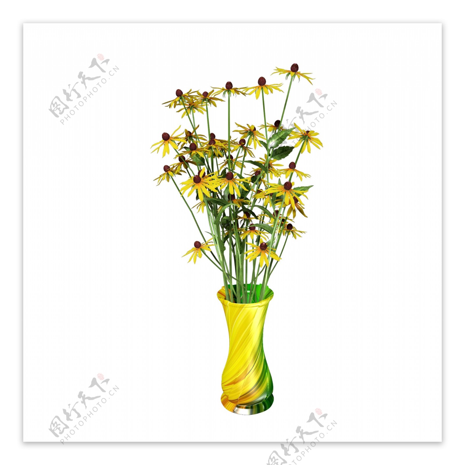植物类通用元素花瓶插花黄色野花PSD