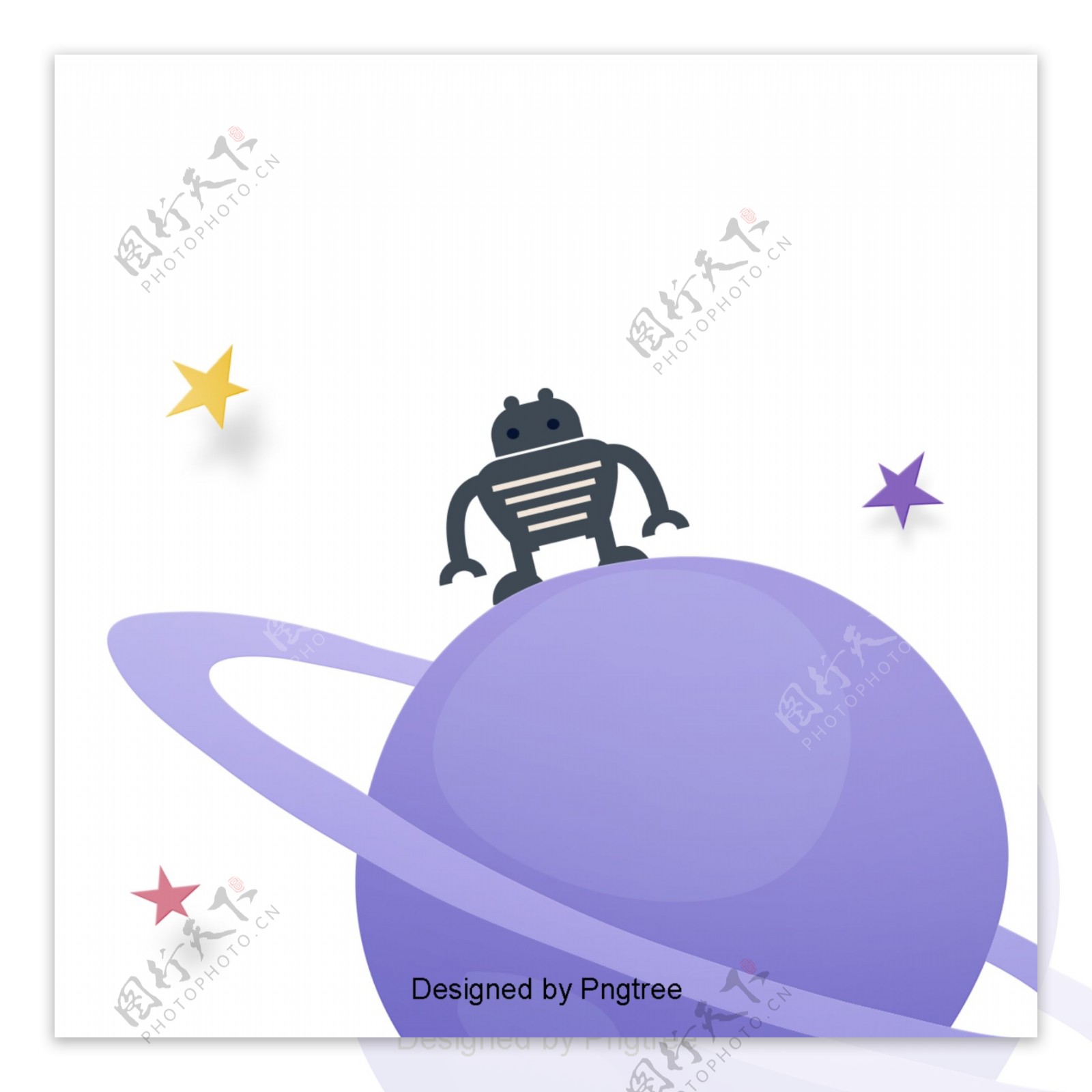 带紫色星球和星星的卡通外星人宇航员