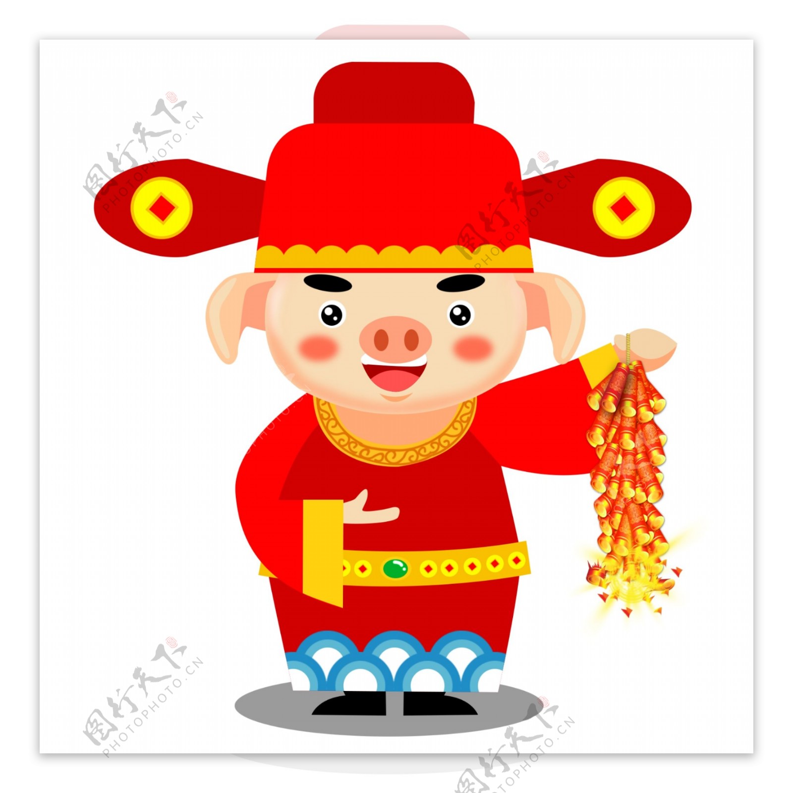 金猪戴着帽子穿着红裙子介绍点中国新年