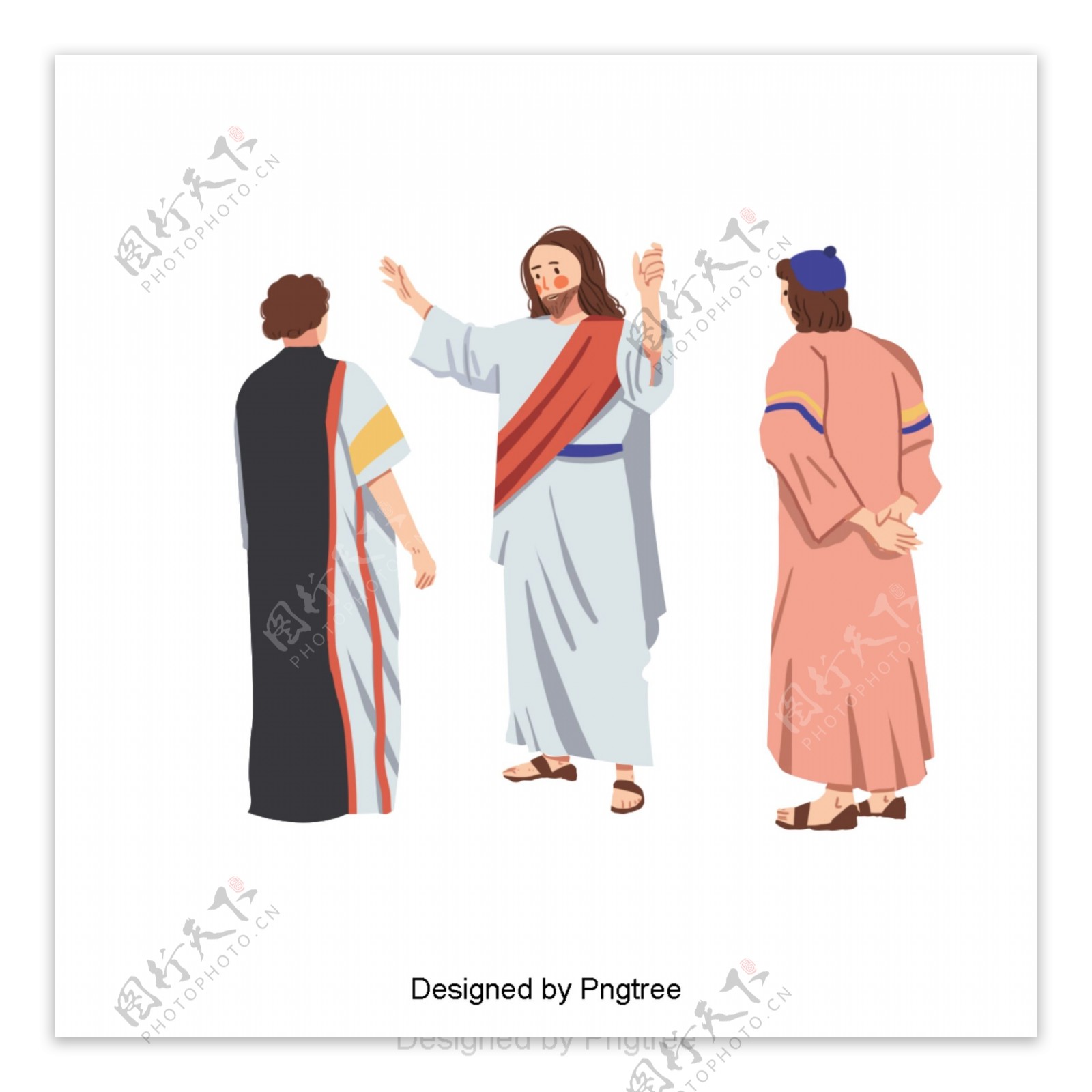 耶稣的手绘插图和人民传教士