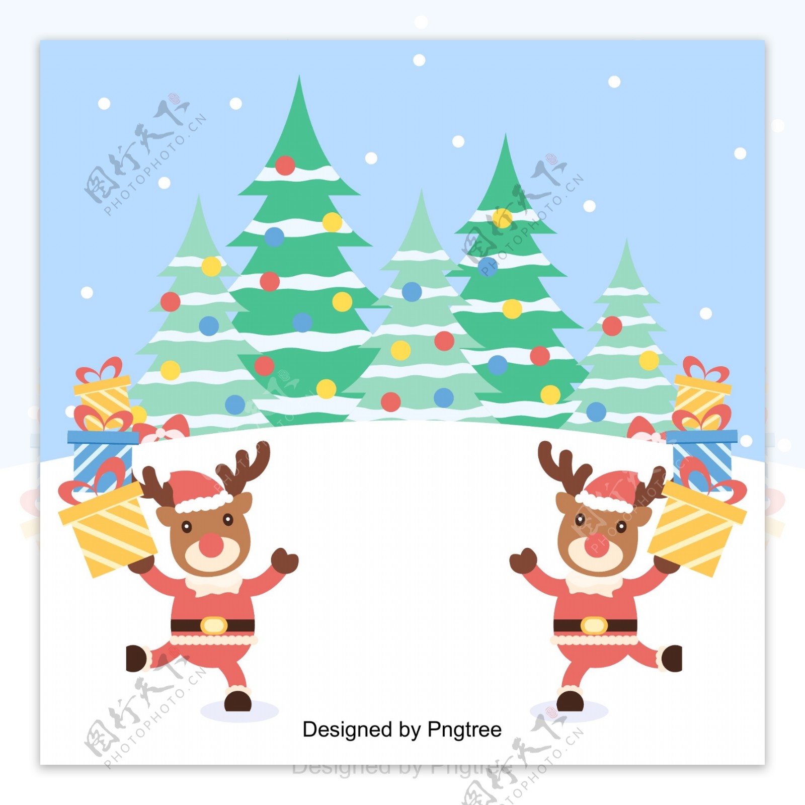 扁平的矢量插图可爱的麋鹿为圣诞节的背景