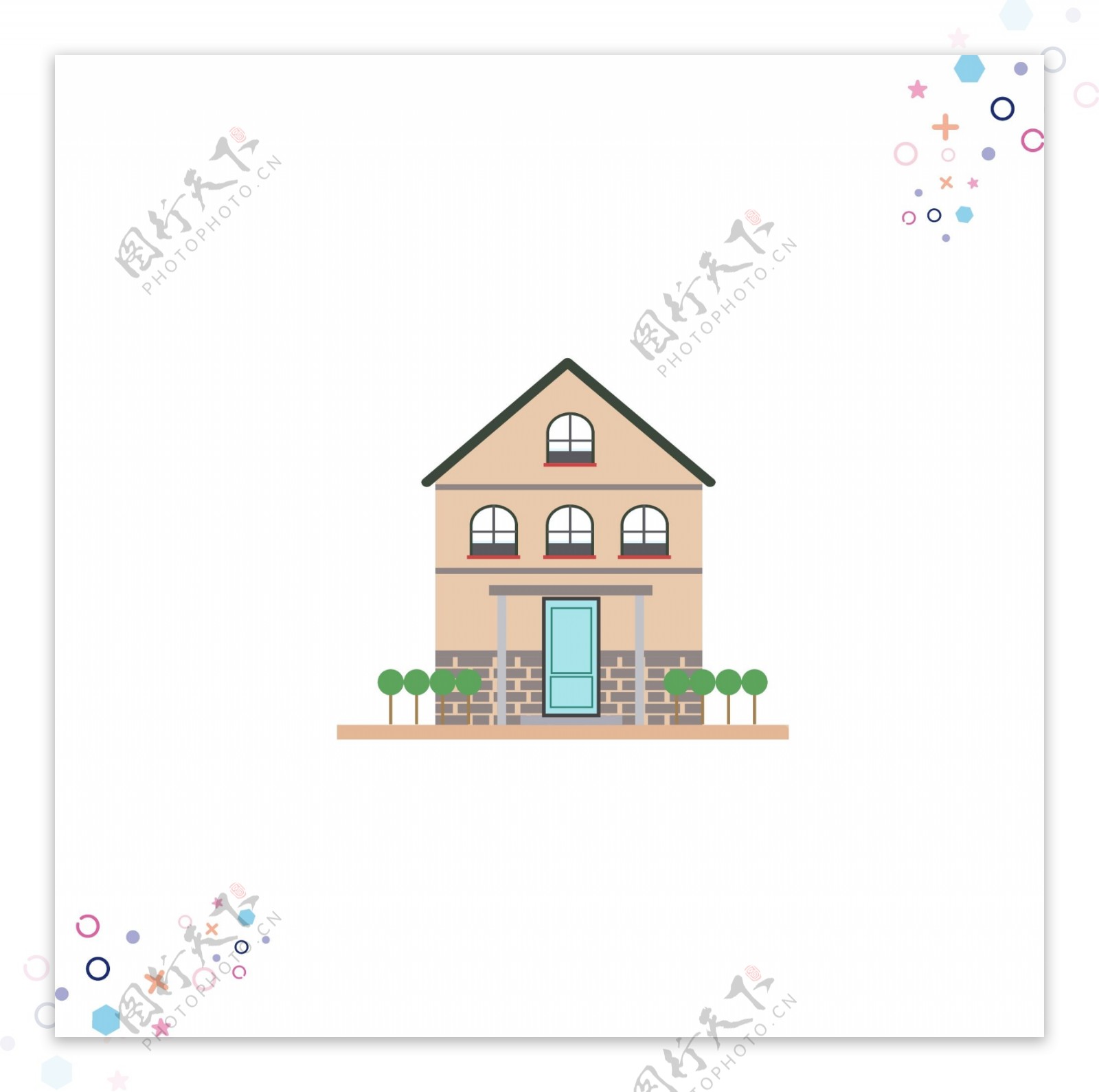 房子建筑物卡通手绘矢量背景元素组合3