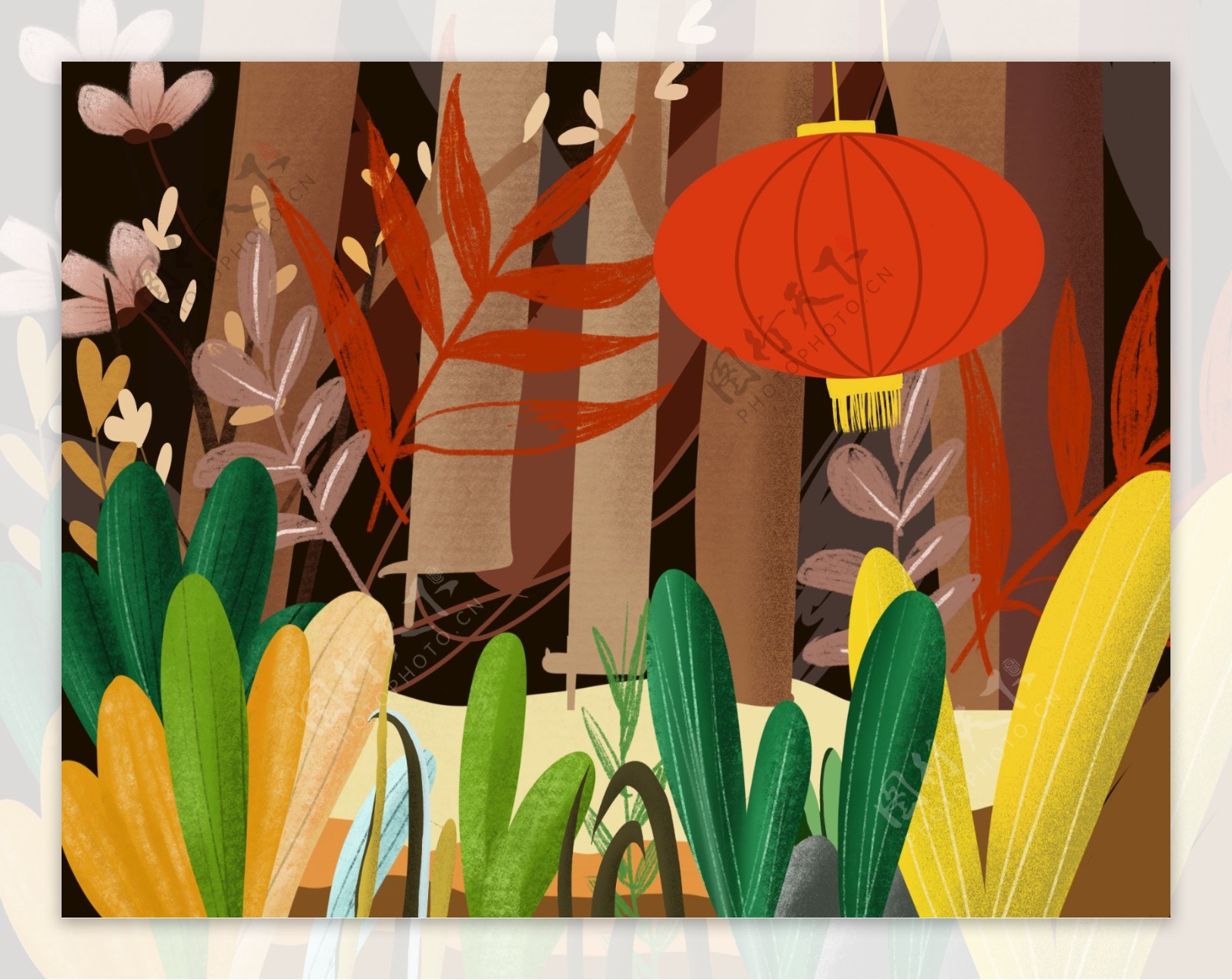 手绘清新春季植物背景设计
