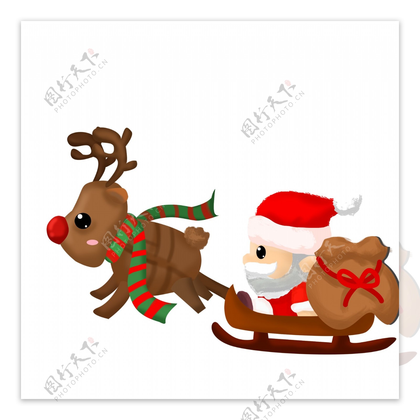 手绘圣诞老人和麋鹿设计