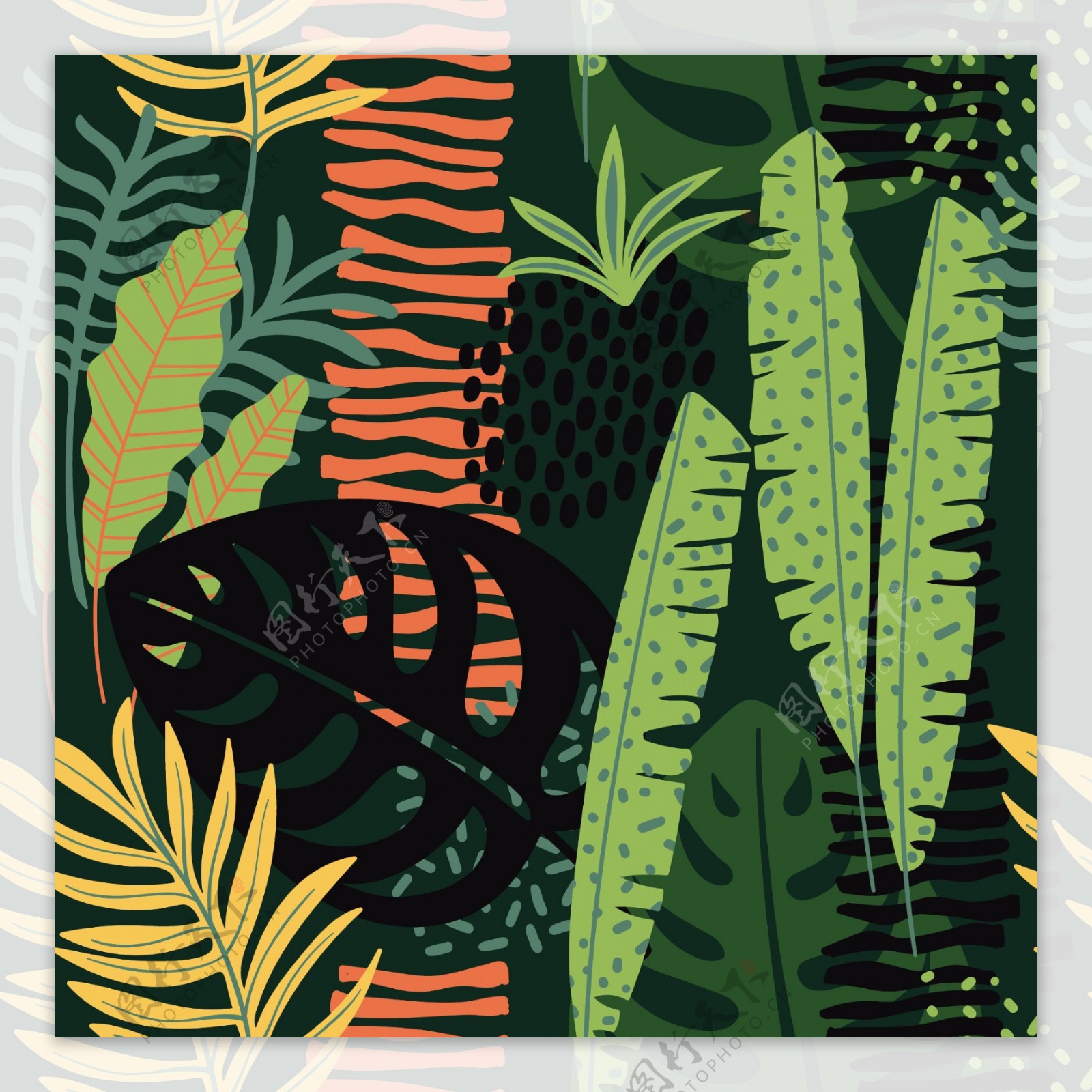 热带植物平铺背景图