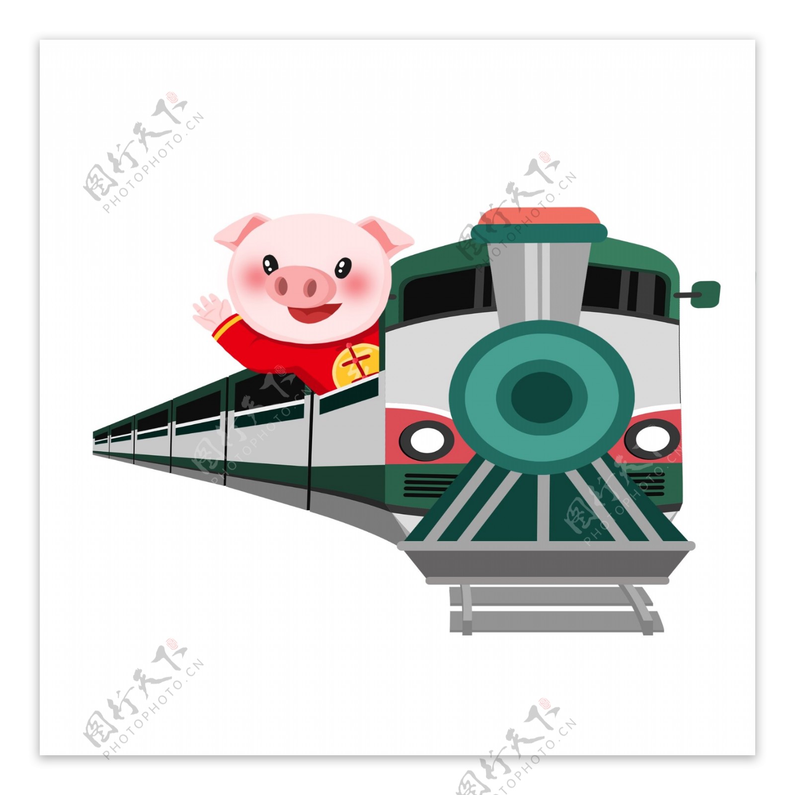 手绘乘坐高铁的一只猪