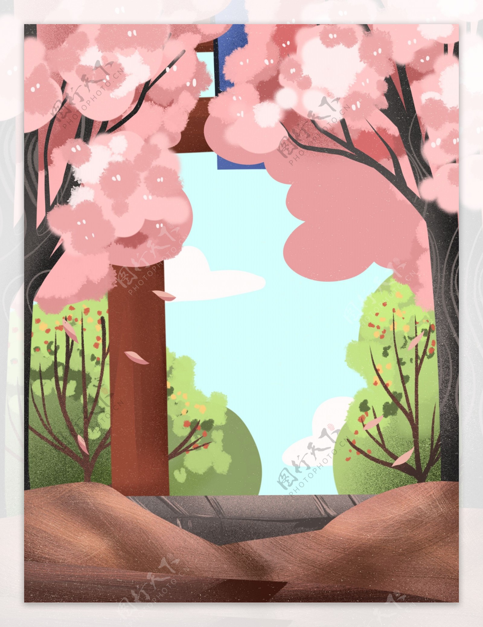 手绘樱花园背景设计