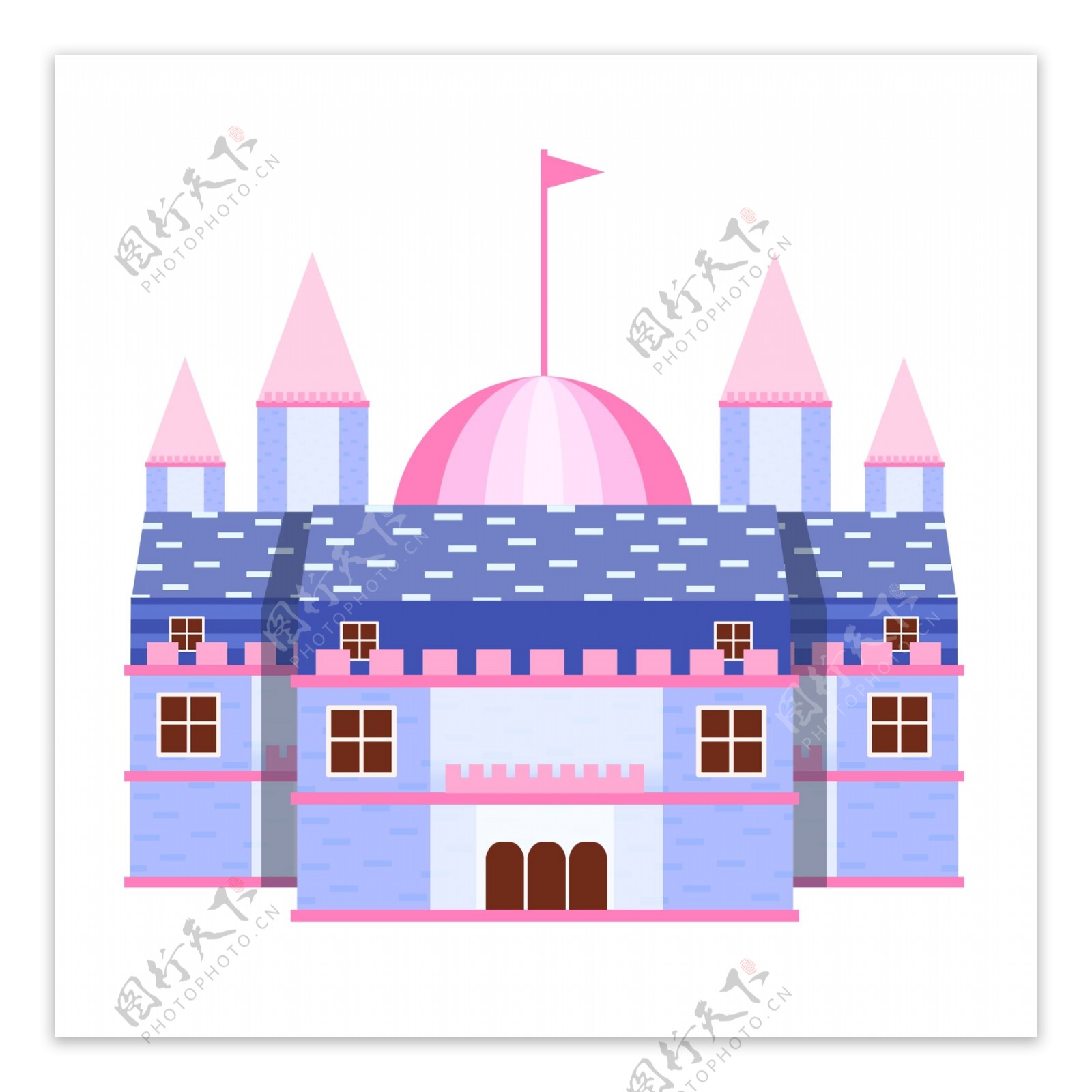 卡通彩色梦幻粉色城堡欧式建筑公主家