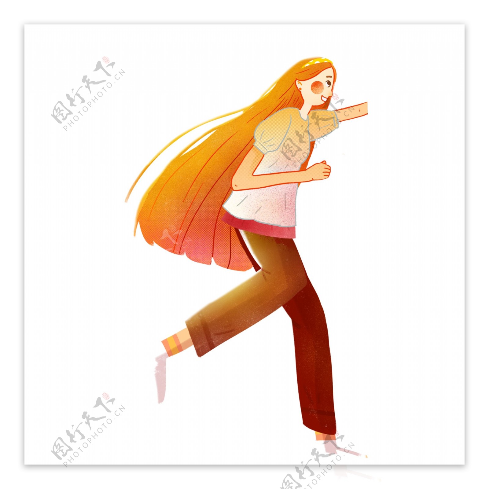 清新手绘奔跑的少女卡通设计