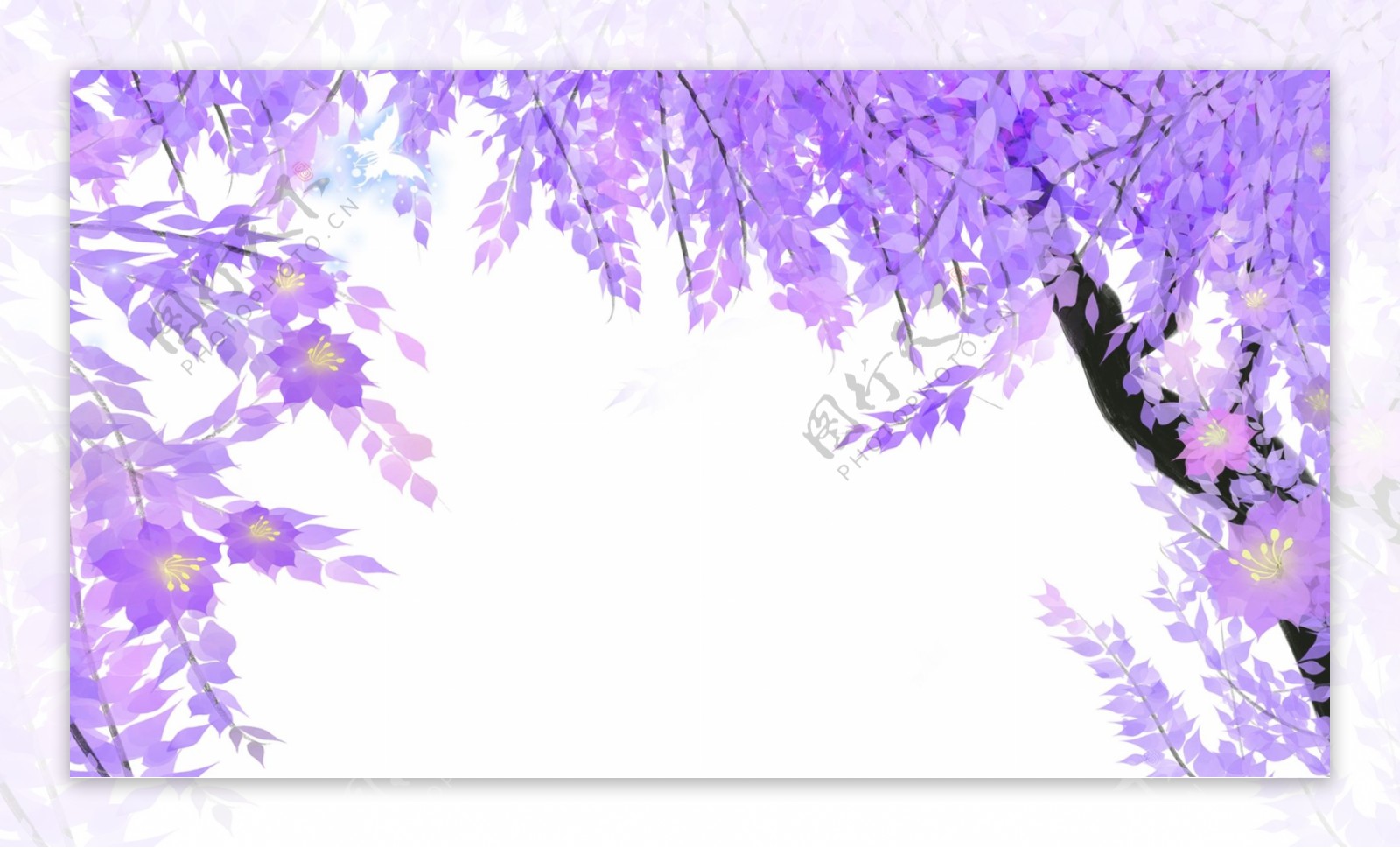 紫色花朵手绘边框