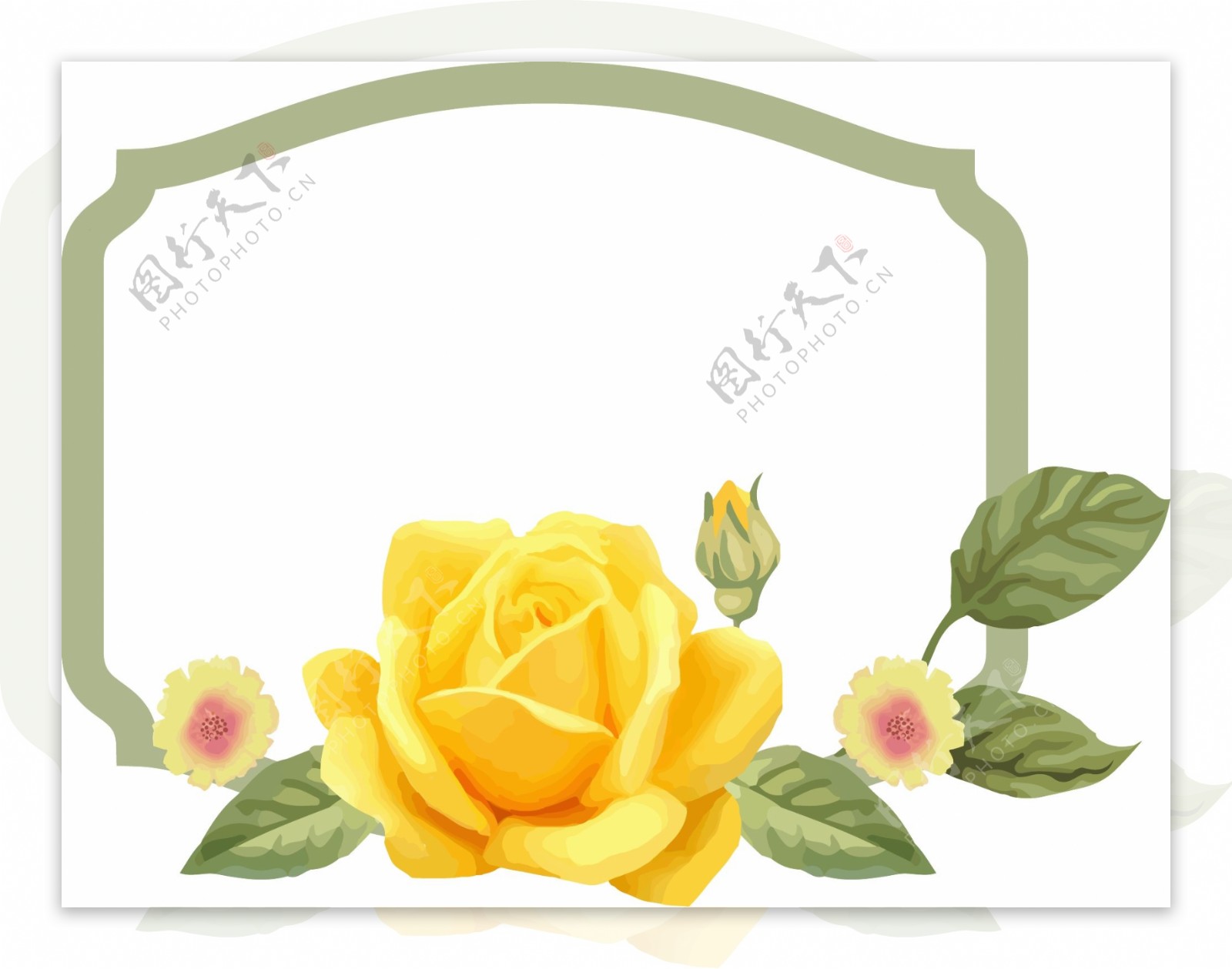 清新黄色玫瑰花朵边框