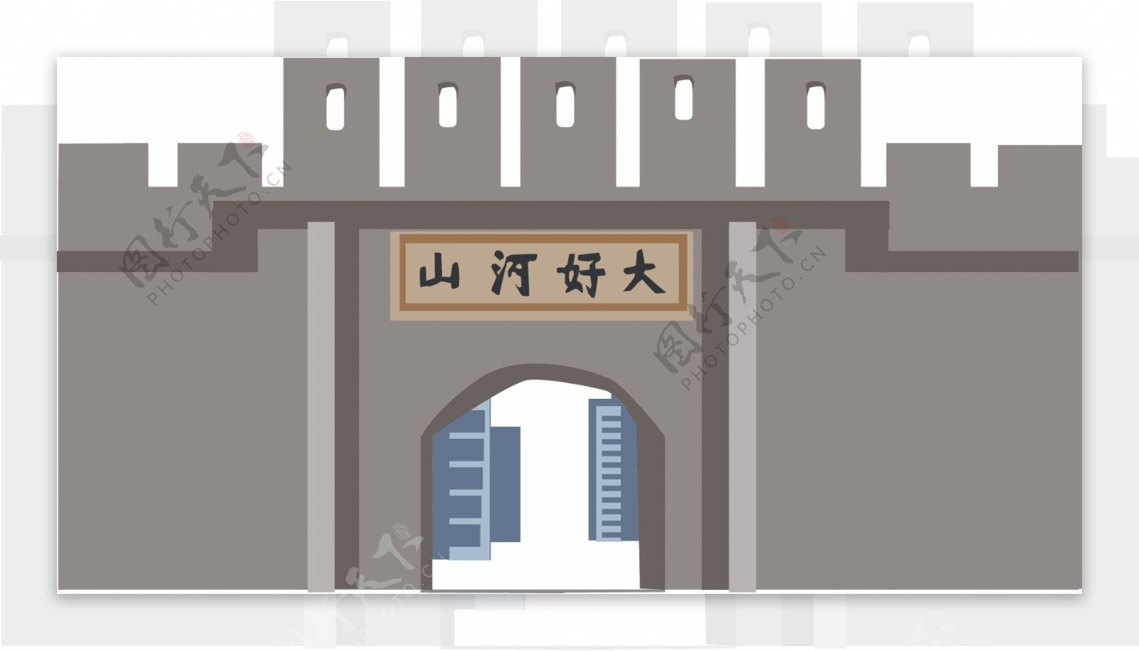 手绘地标性建筑河北张家口大境门插画