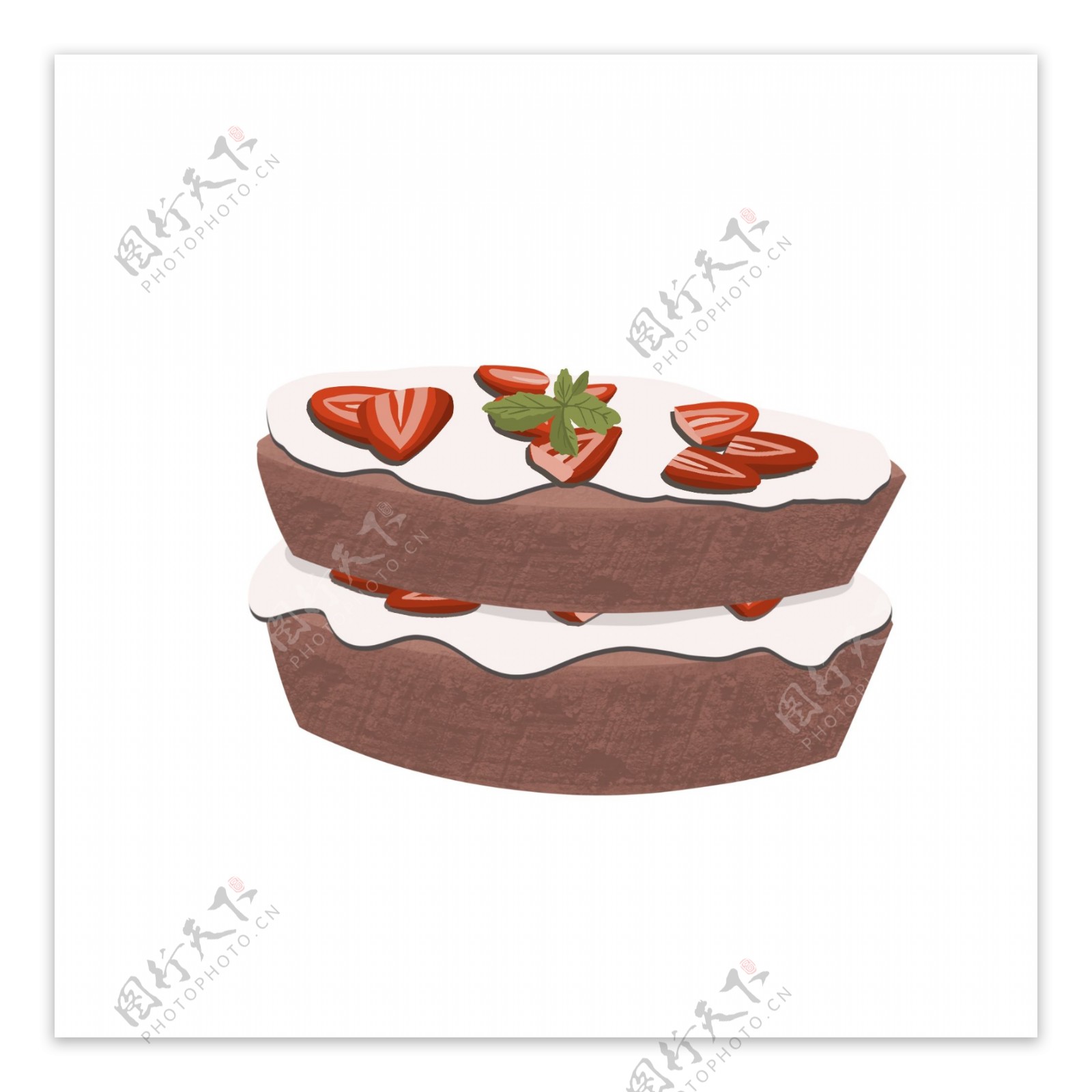 双层草莓蛋糕手绘素材