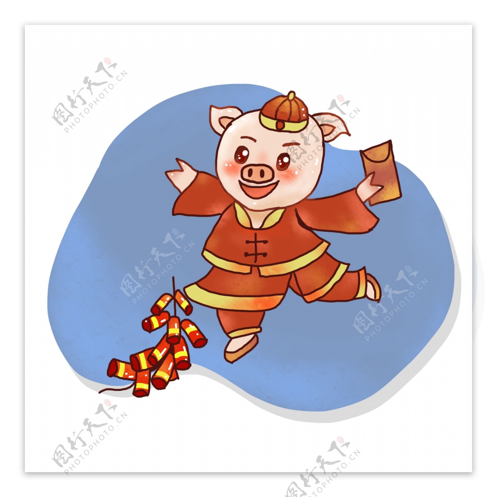 猪过年手绘中国风元素