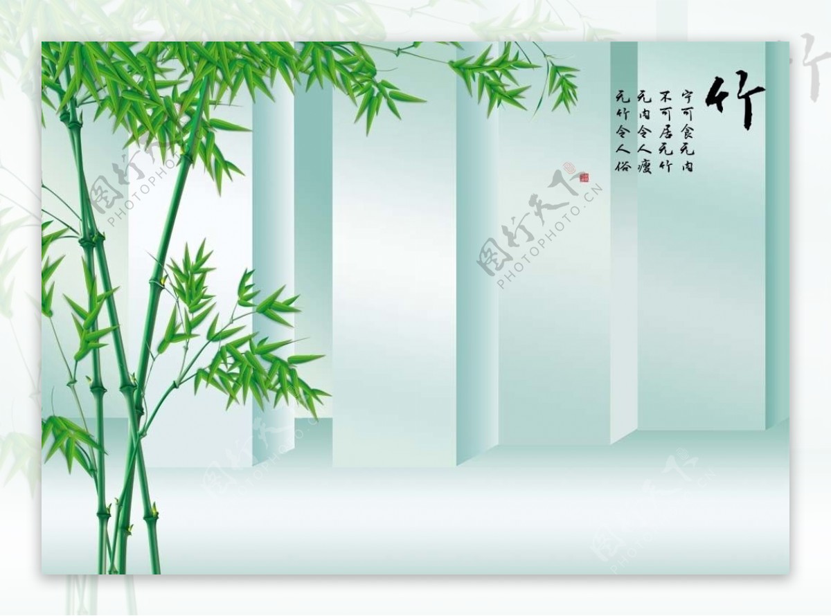 绿色竹子空间3D背景墙