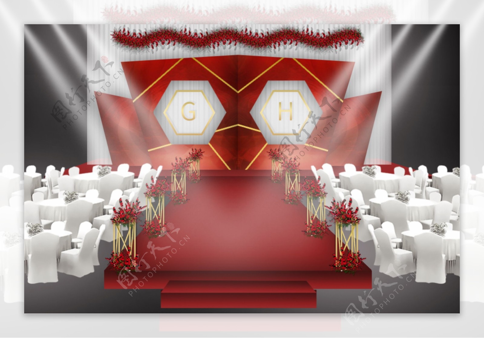 红色简约婚礼舞台效果图