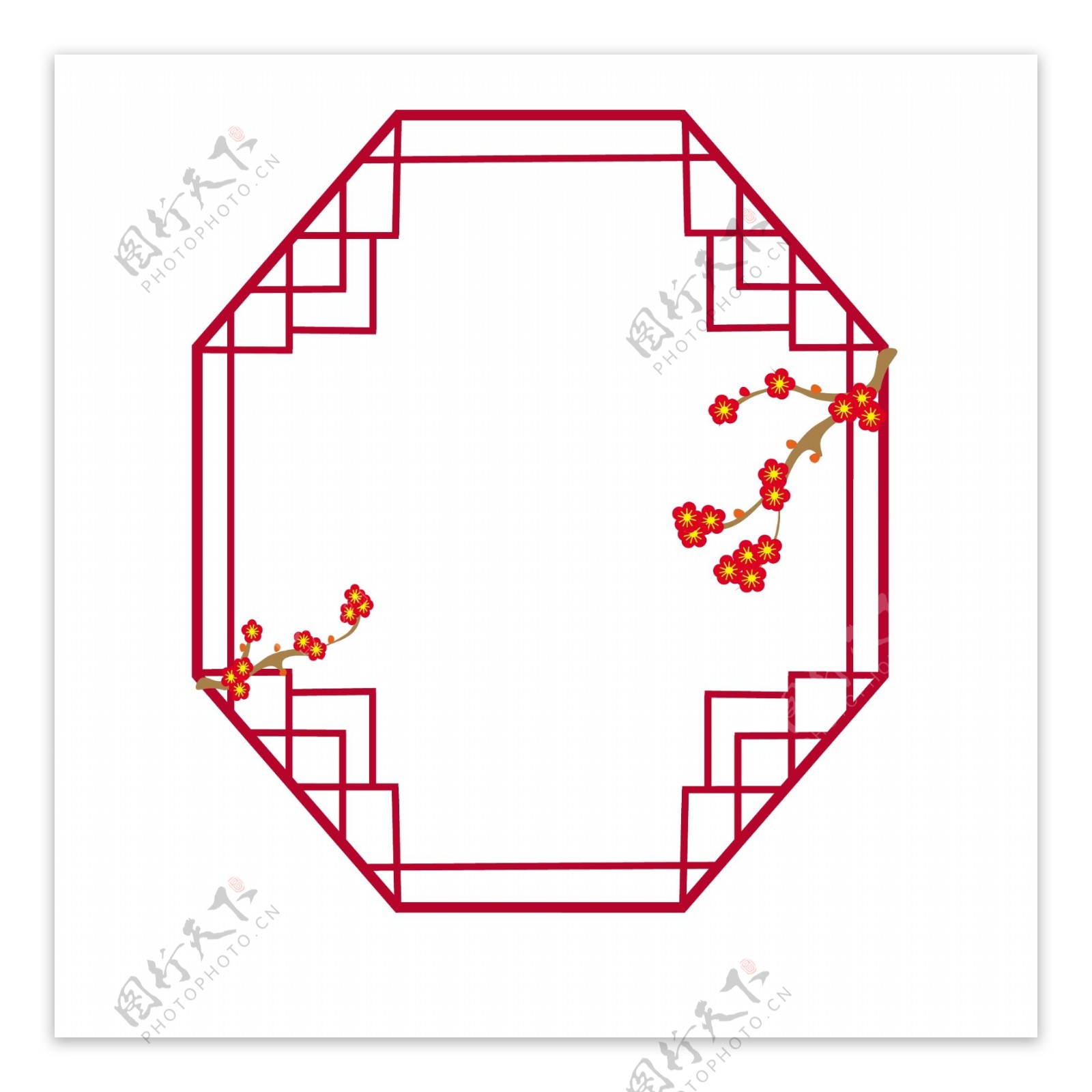 中国风素材矢量小轩窗红梅矢量边框素材