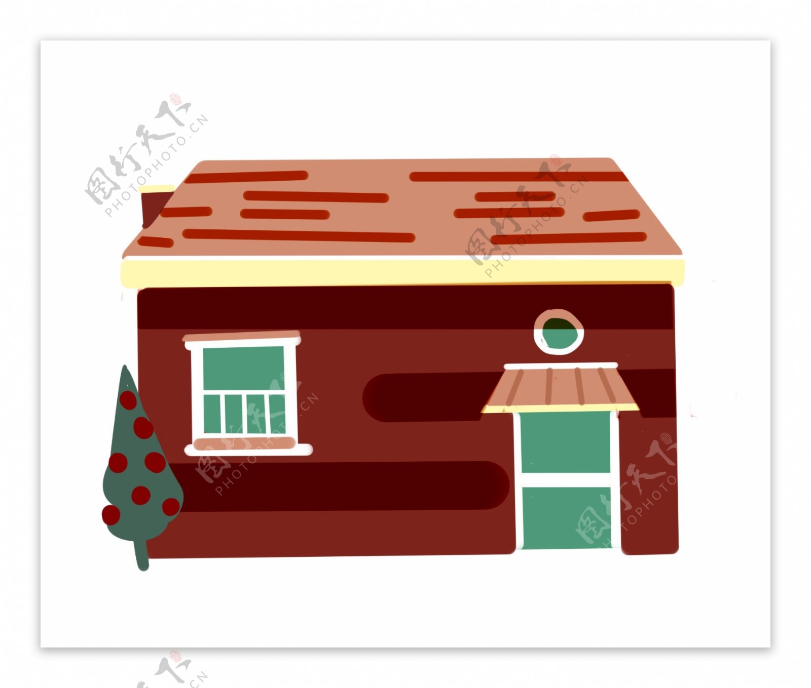 红色的房子建筑插画