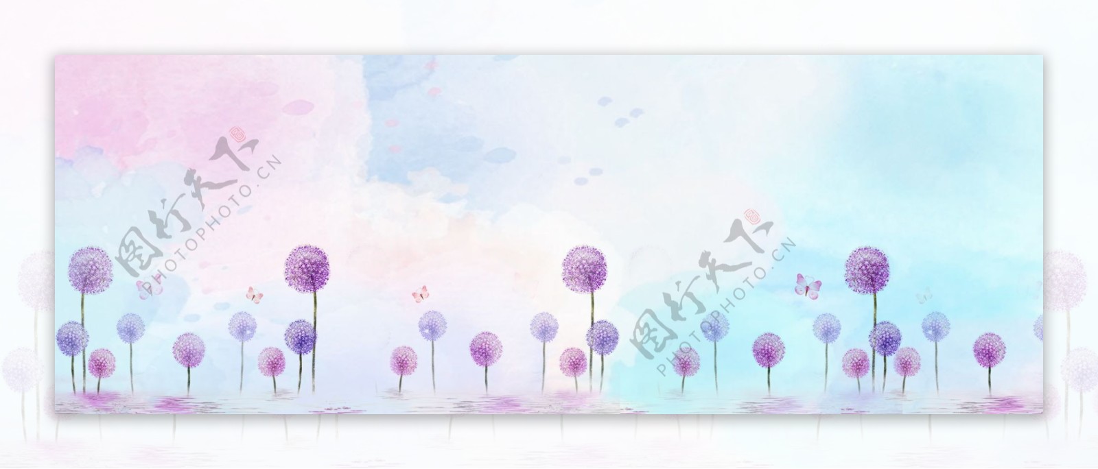清新渲染紫色蒲公英花卉背景