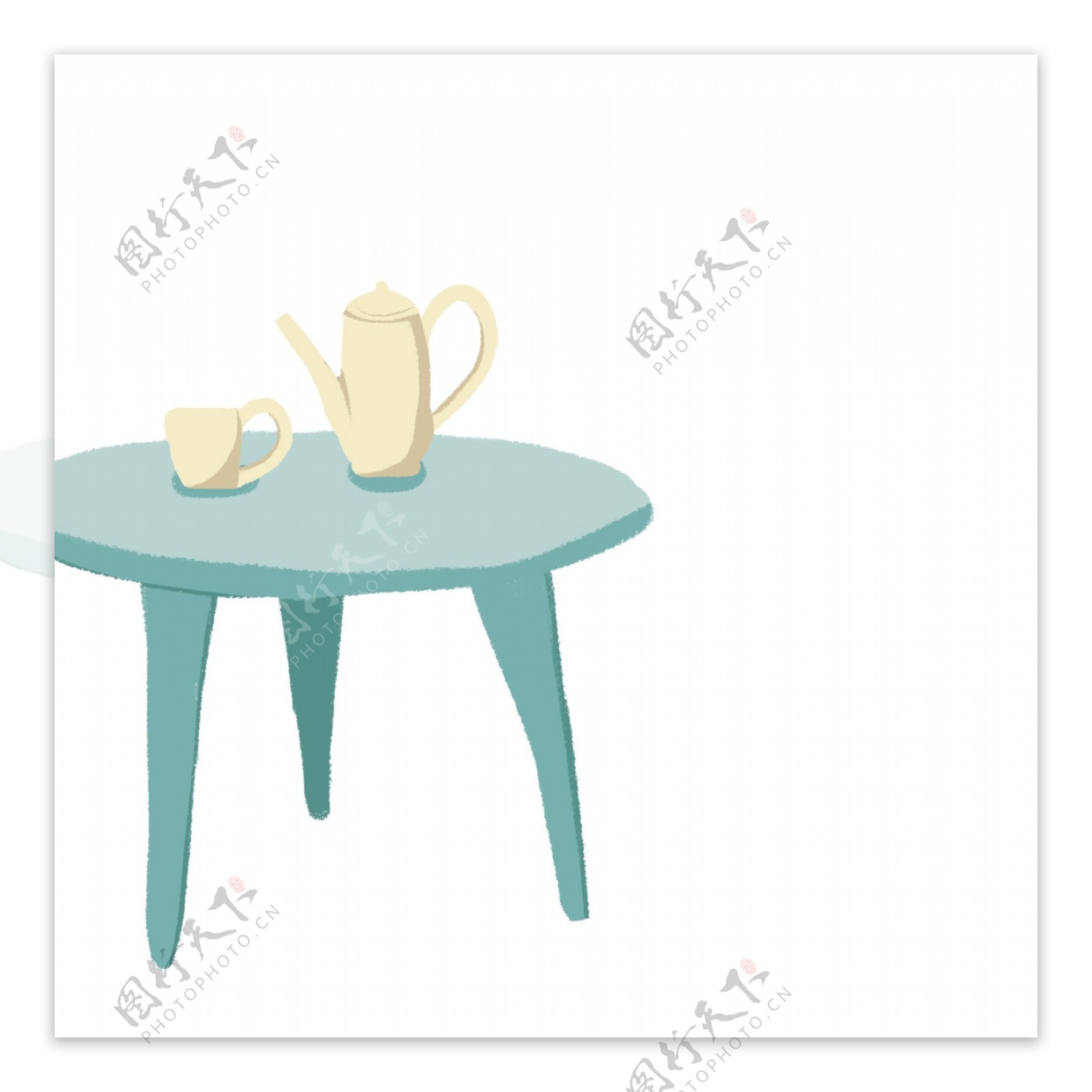 卡通桌子和茶具免抠图