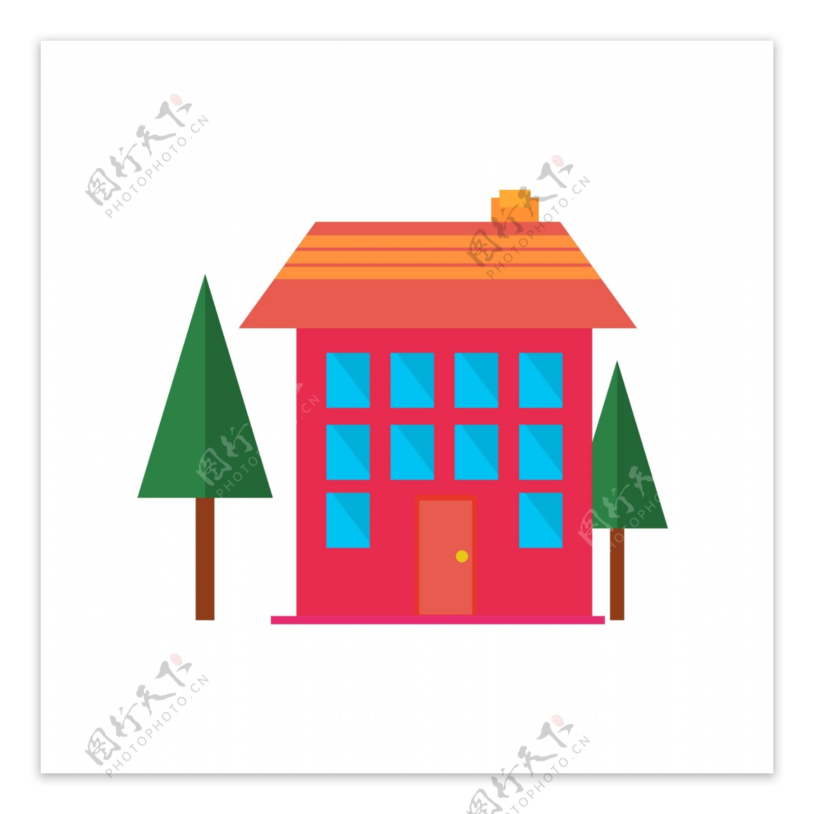红色简约房子插图