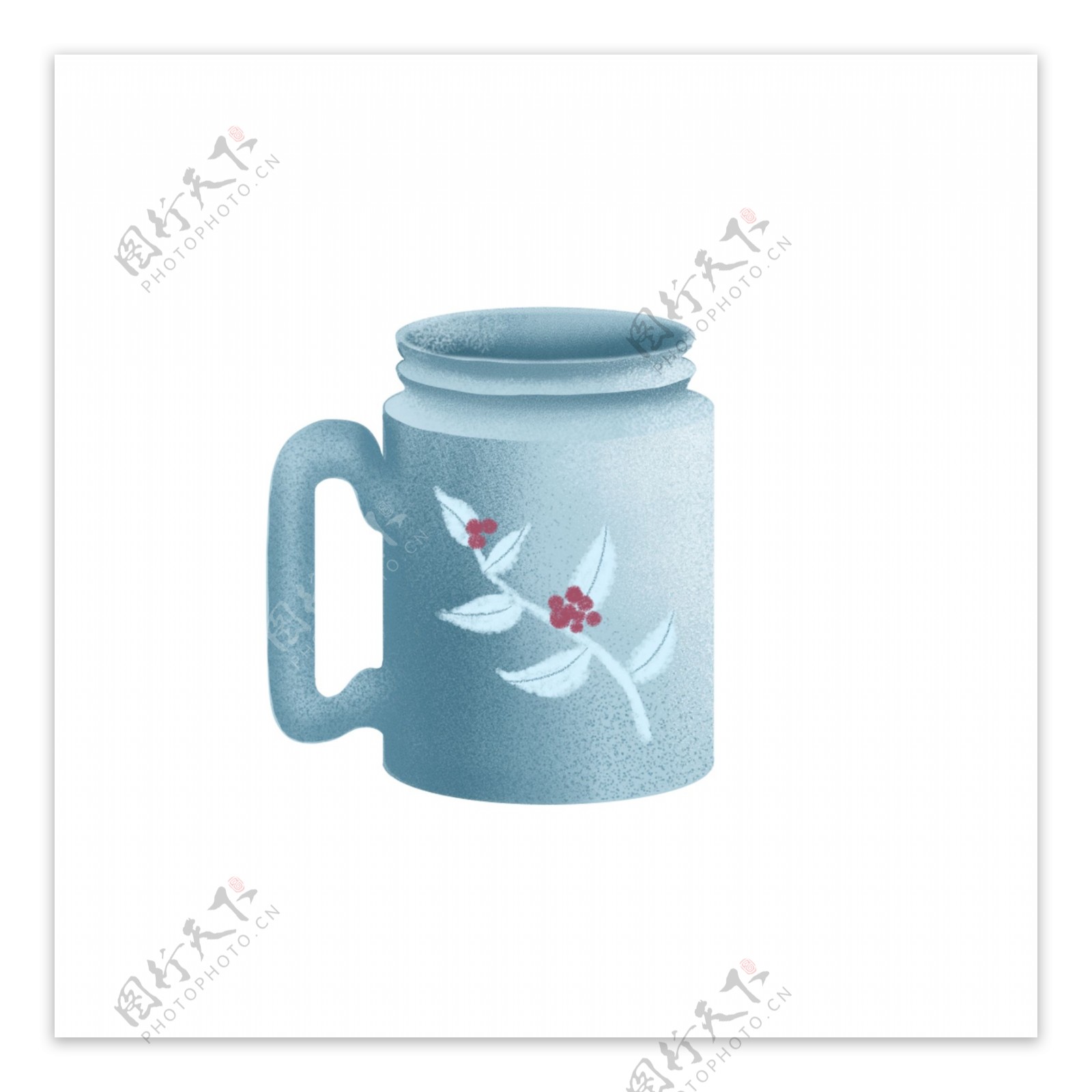 清新蓝色咖啡杯咖啡树印花装饰图案