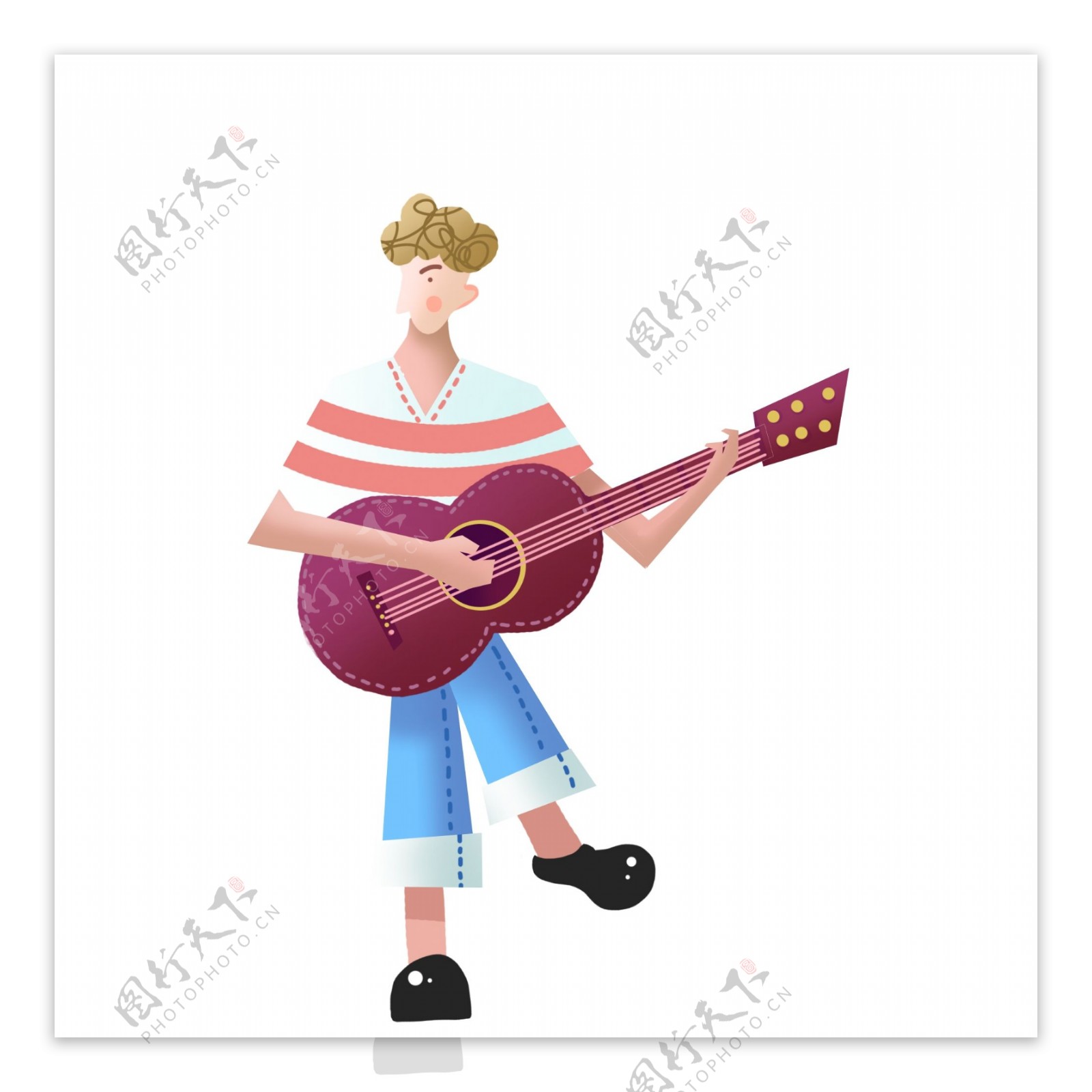 卡通手绘弹吉他的少年