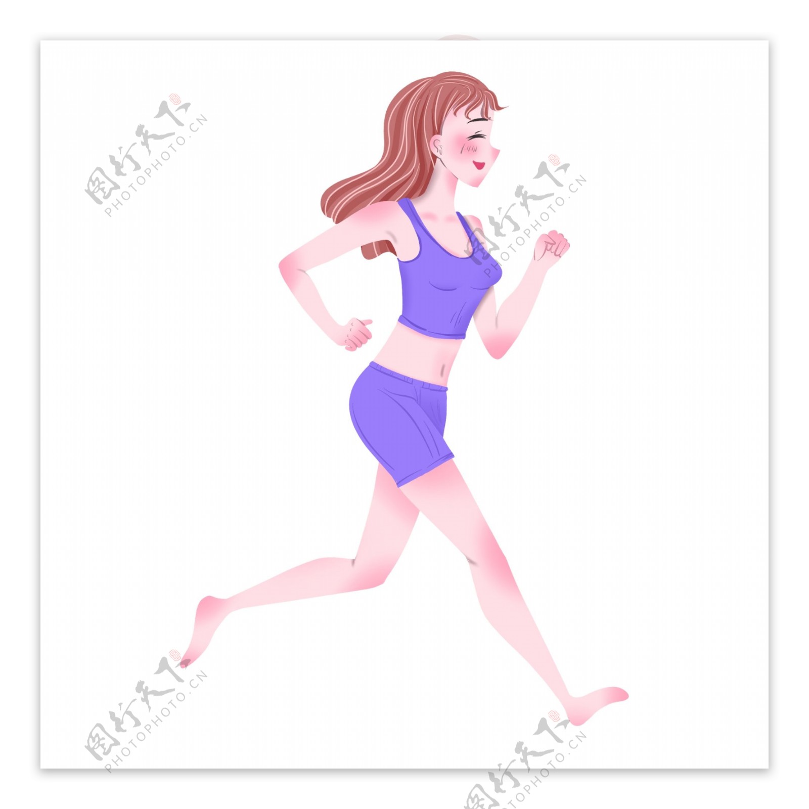 清新手绘跑步运动的女性