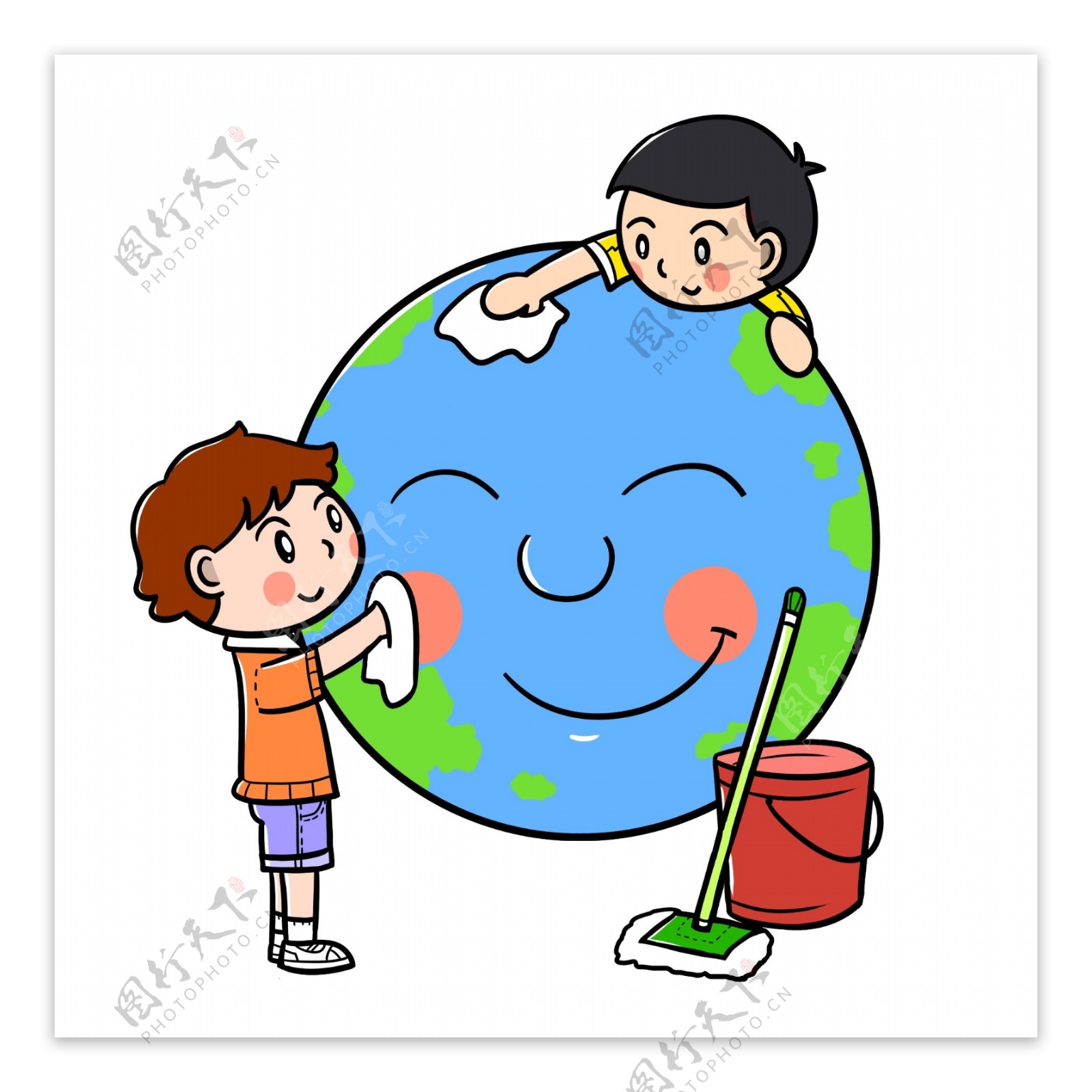 卡通世界地球日清洁地球png透明底