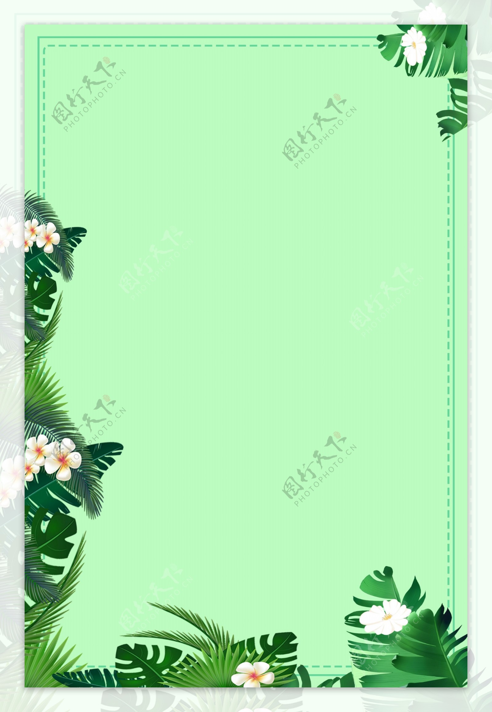 芭蕉叶花朵边框背景