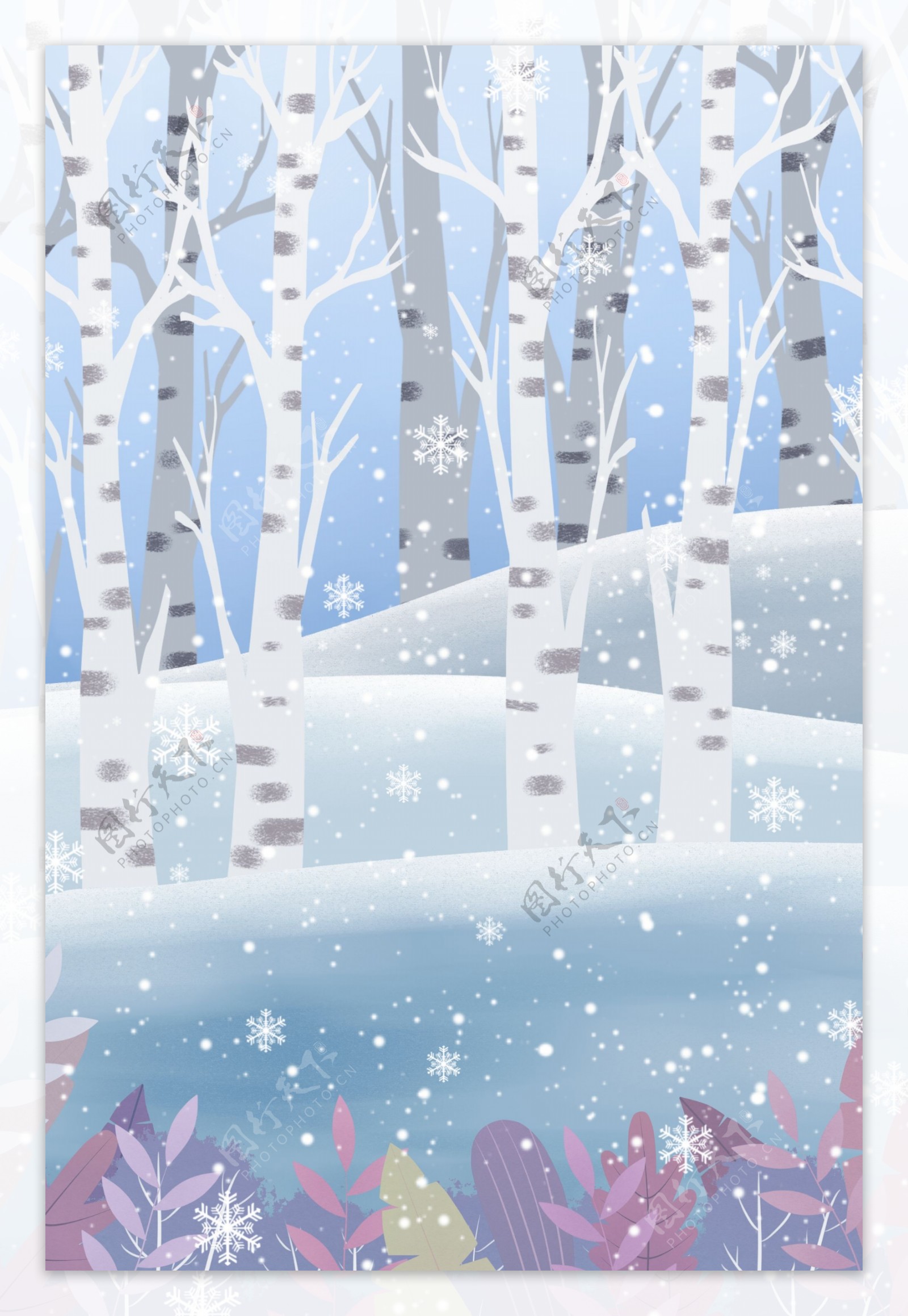 十二月你好冬季雪景问候展板海报背景