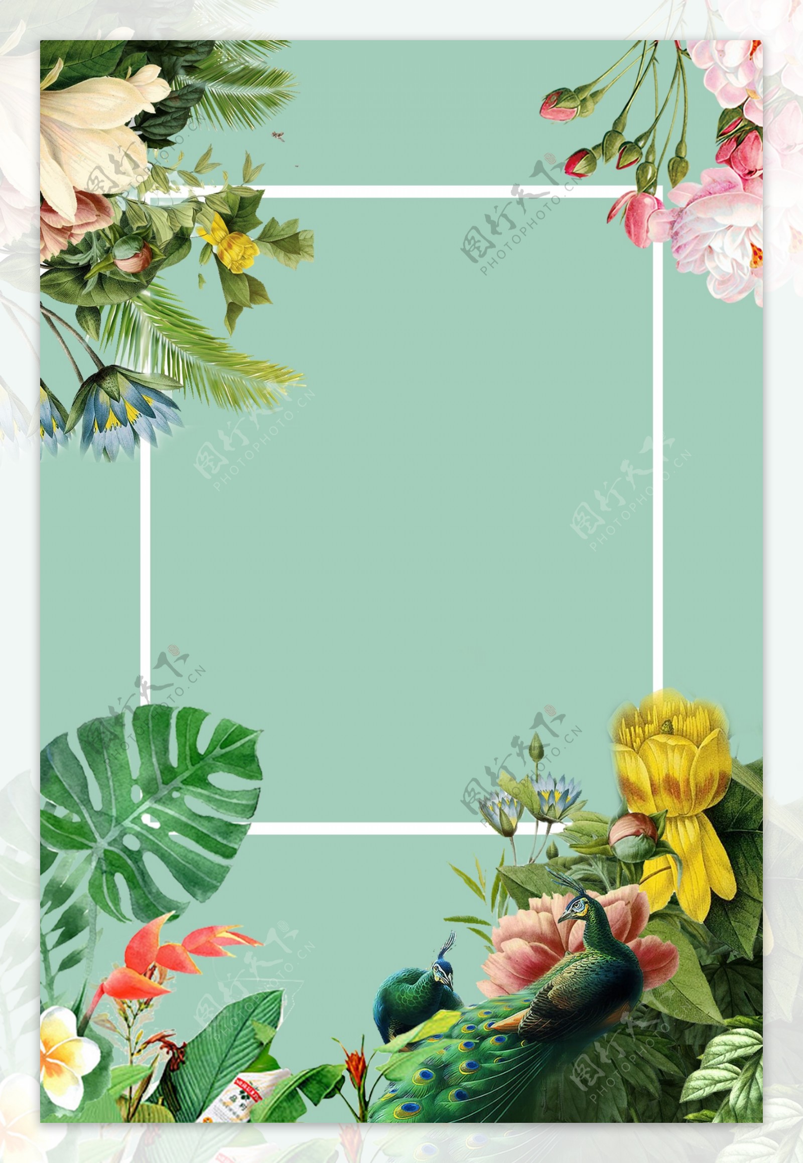 绿色小清新花卉海报背景素材