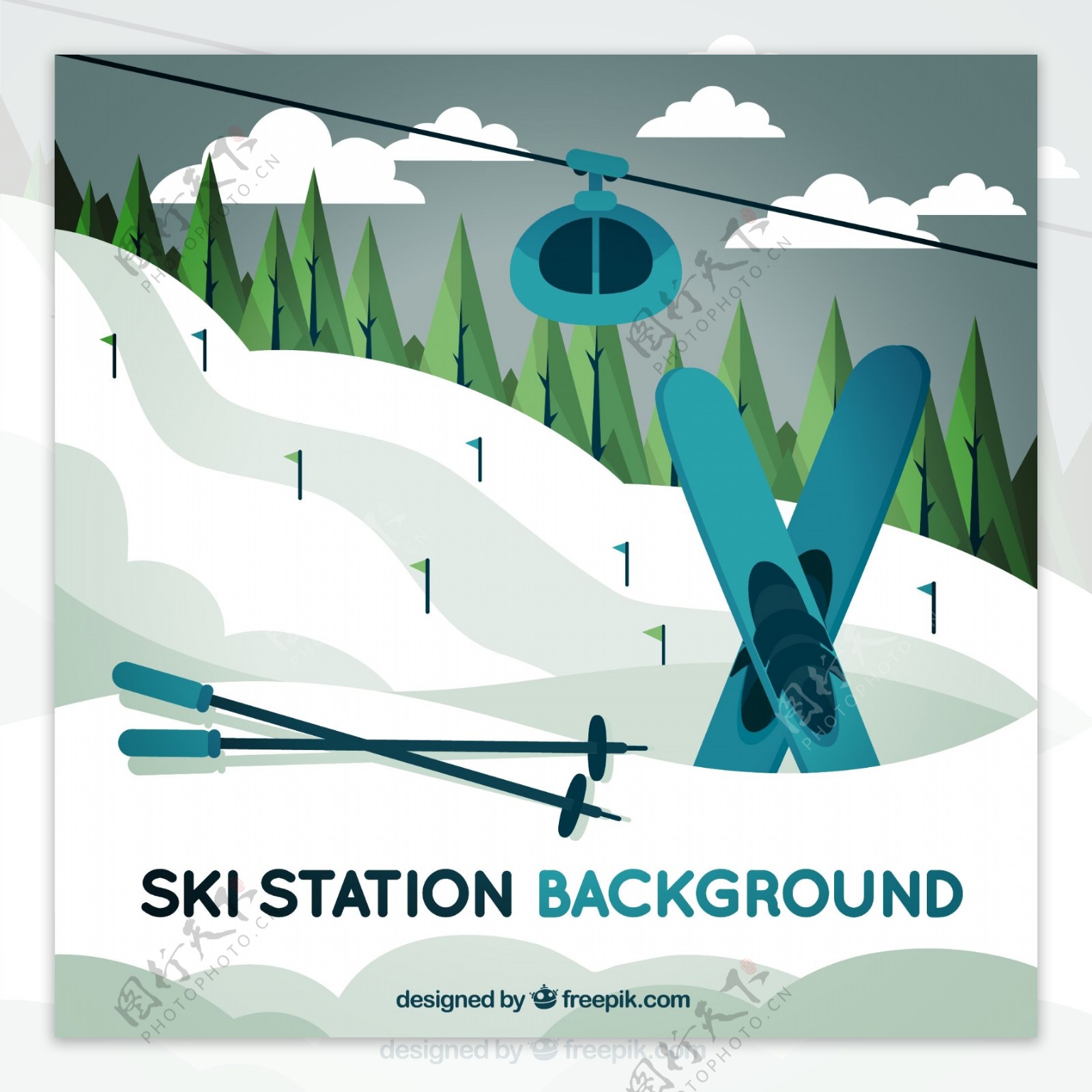 创意滑雪场滑雪缆车风景