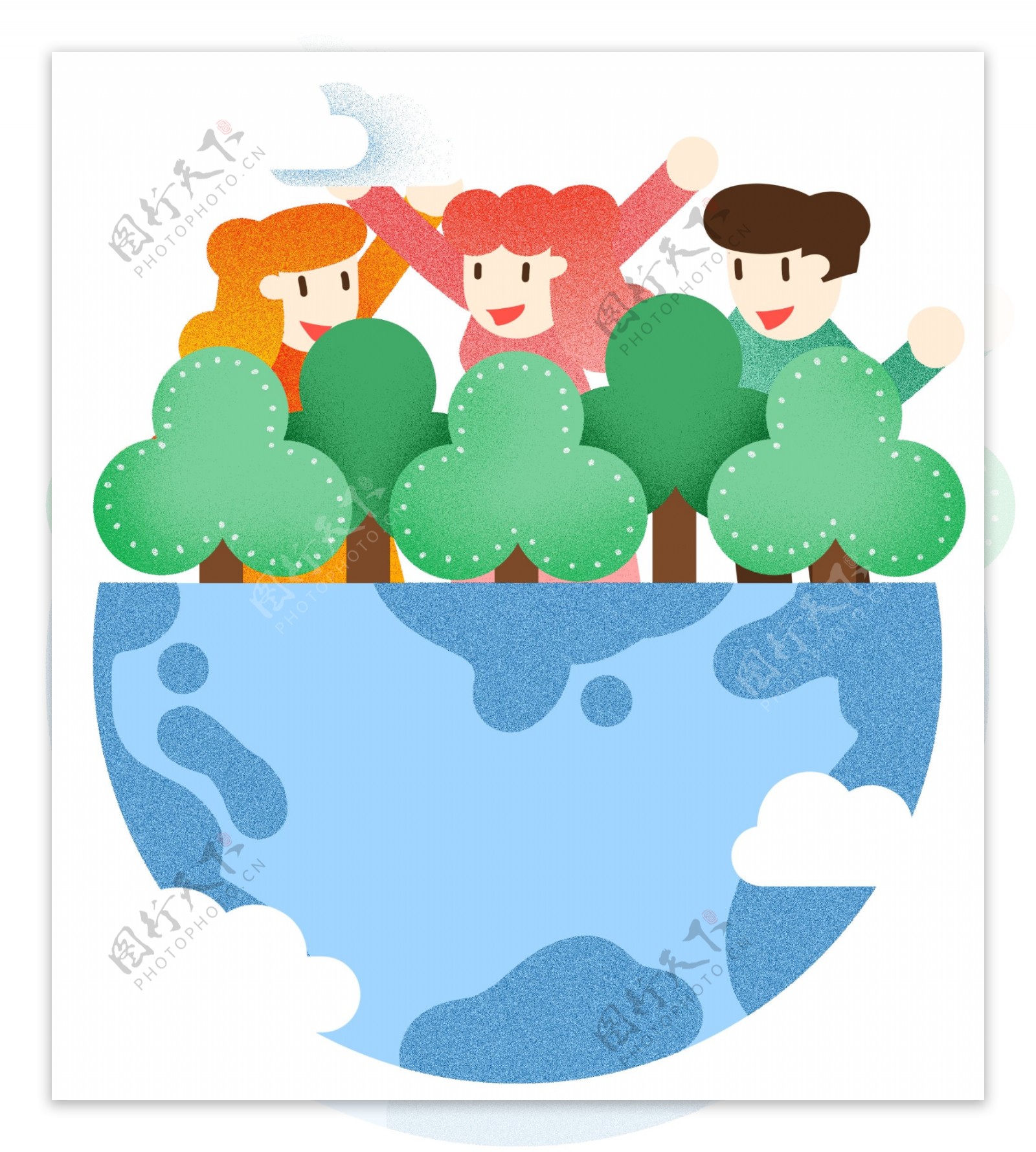 世界地球日植树造林插画