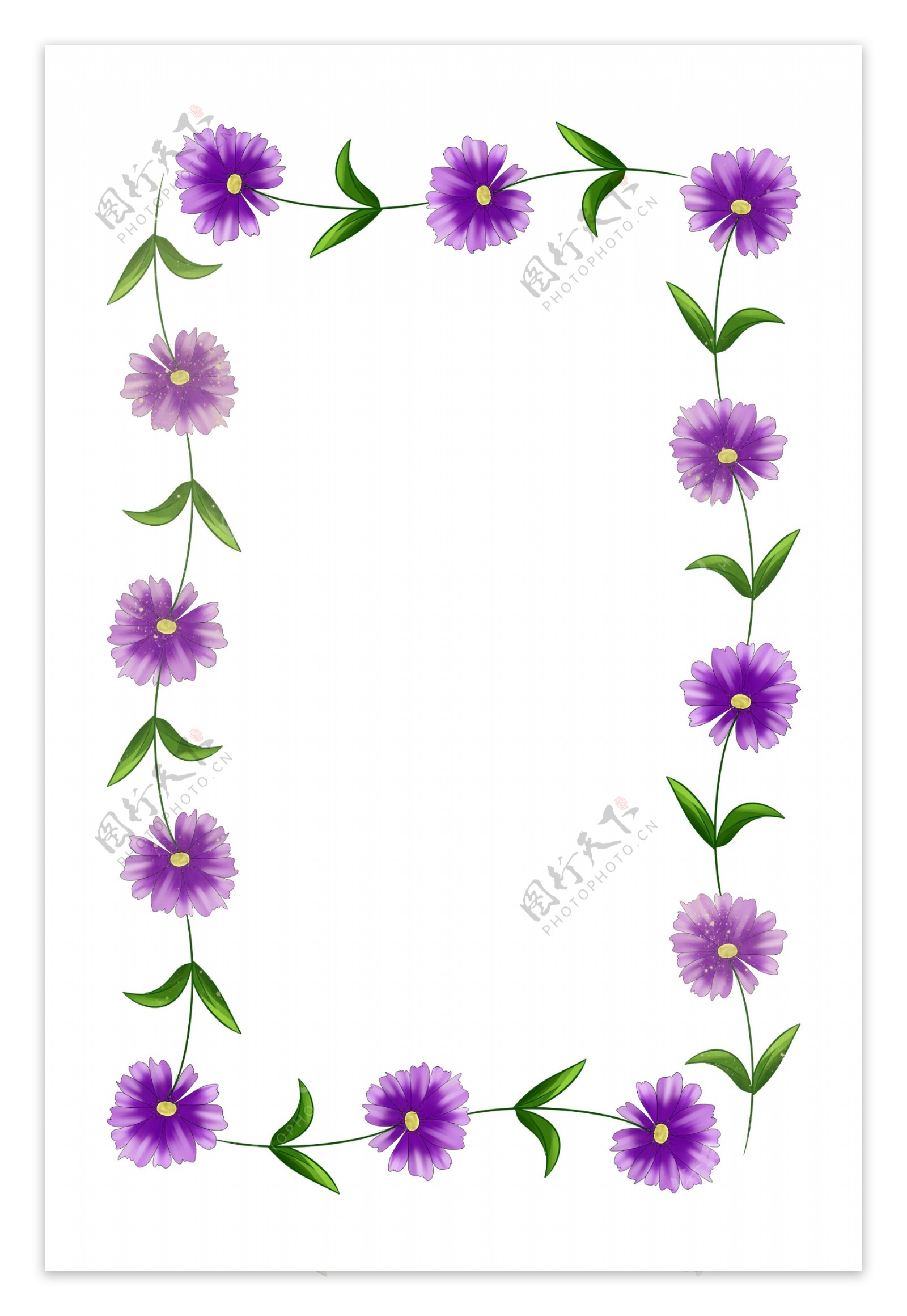 紫色花瓣藤蔓手绘边框